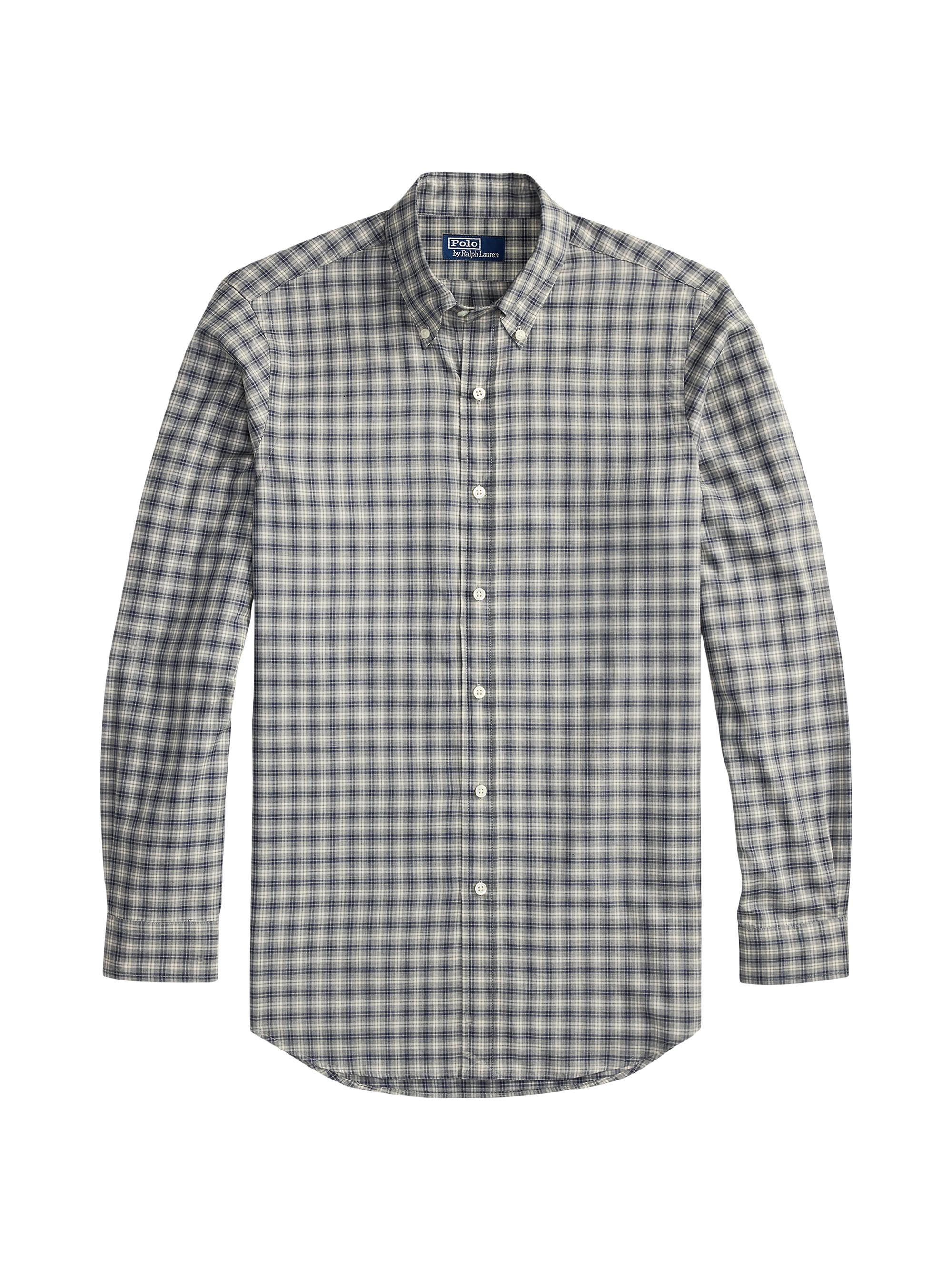 Polo Ralph Lauren Men's Plaid Cotton Long-Sleeve Shirt - Grey Navy Heather Multi