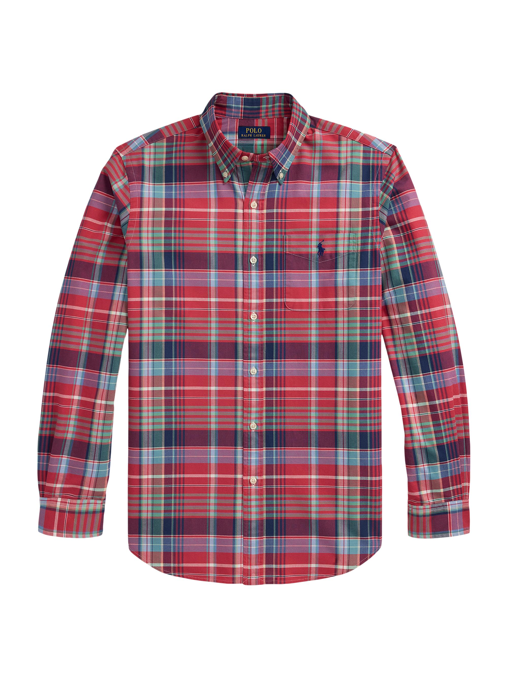 Polo Ralph Lauren Men's Madras Button-Front Shirt - Red Green Multi