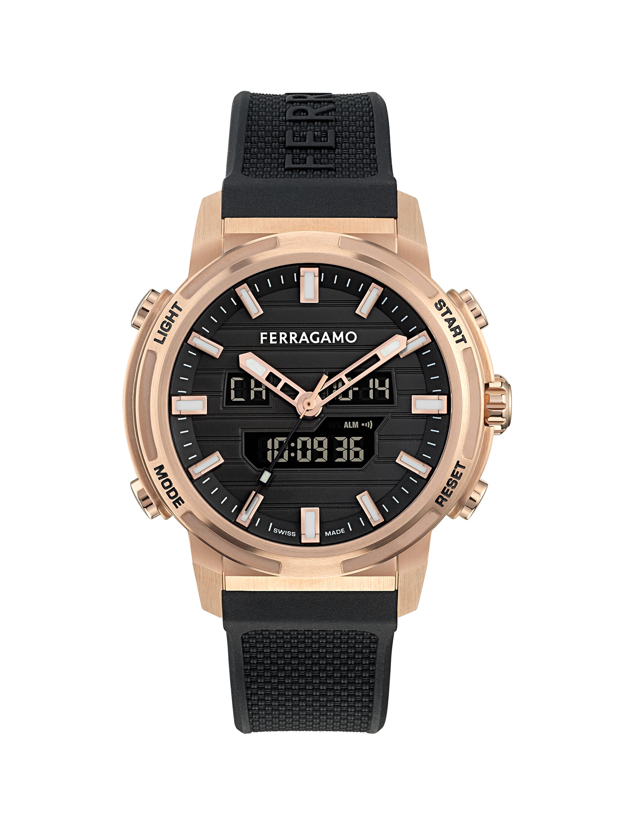 FERRAGAMO Men's Ren Rose Goldtone-Plated & Silicone Strap Watch/43MM - Black With Gold