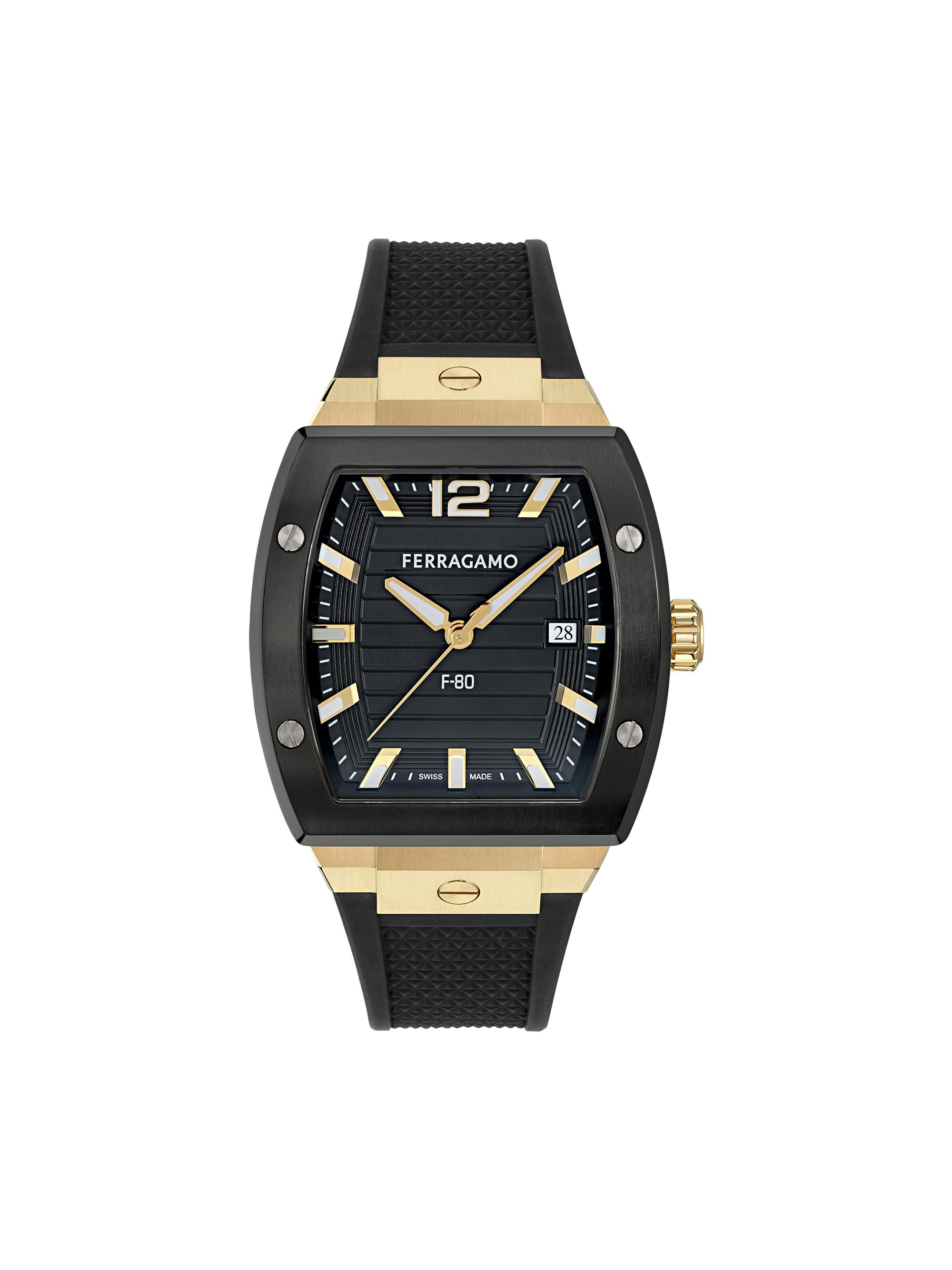 FERRAGAMO Men's Ren Goldtone Ion-Plated Stainless Steel & Polyurethane Strap Watch/42MM - Black With Gold