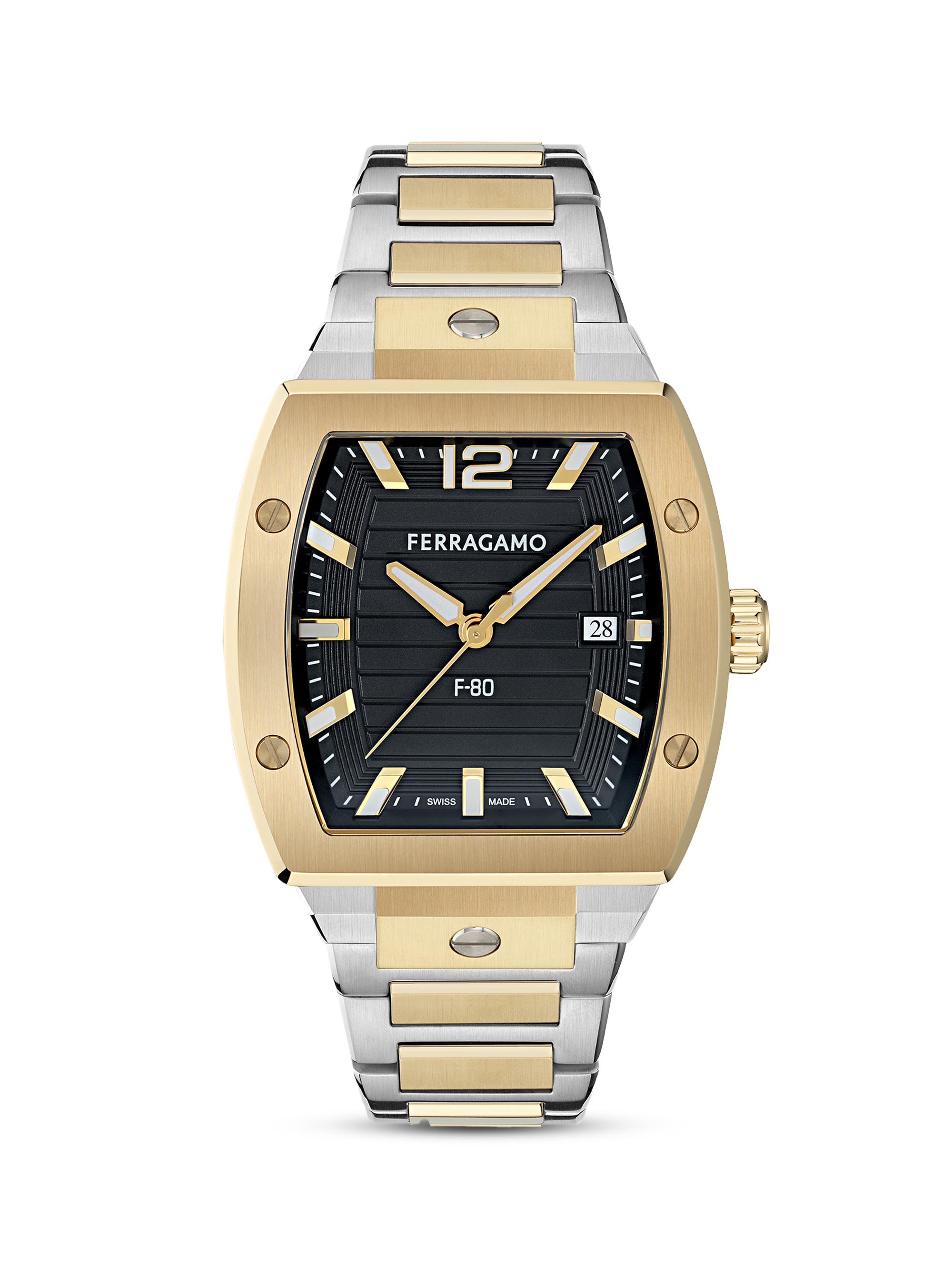 FERRAGAMO Men's Ren Goldtone & Silvertone Ion-Plated Stainless Steel Bracelet Watch/42MM - Two Tone Black Dial