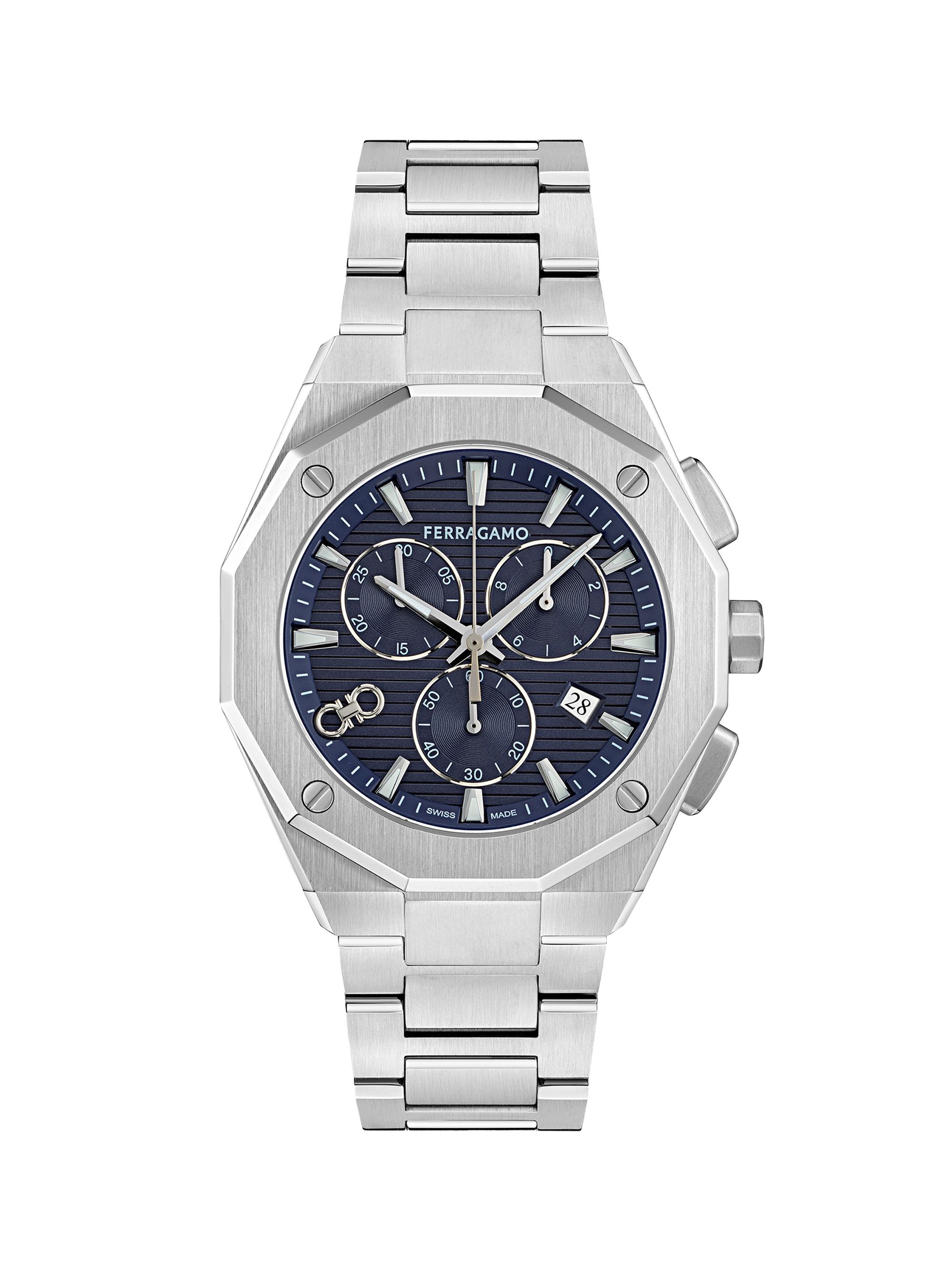 FERRAGAMO Men's Ferragamo Edge Chronograph Stainless Steel Bracelet Watch/42MM - Stainless Steel Blue Dial