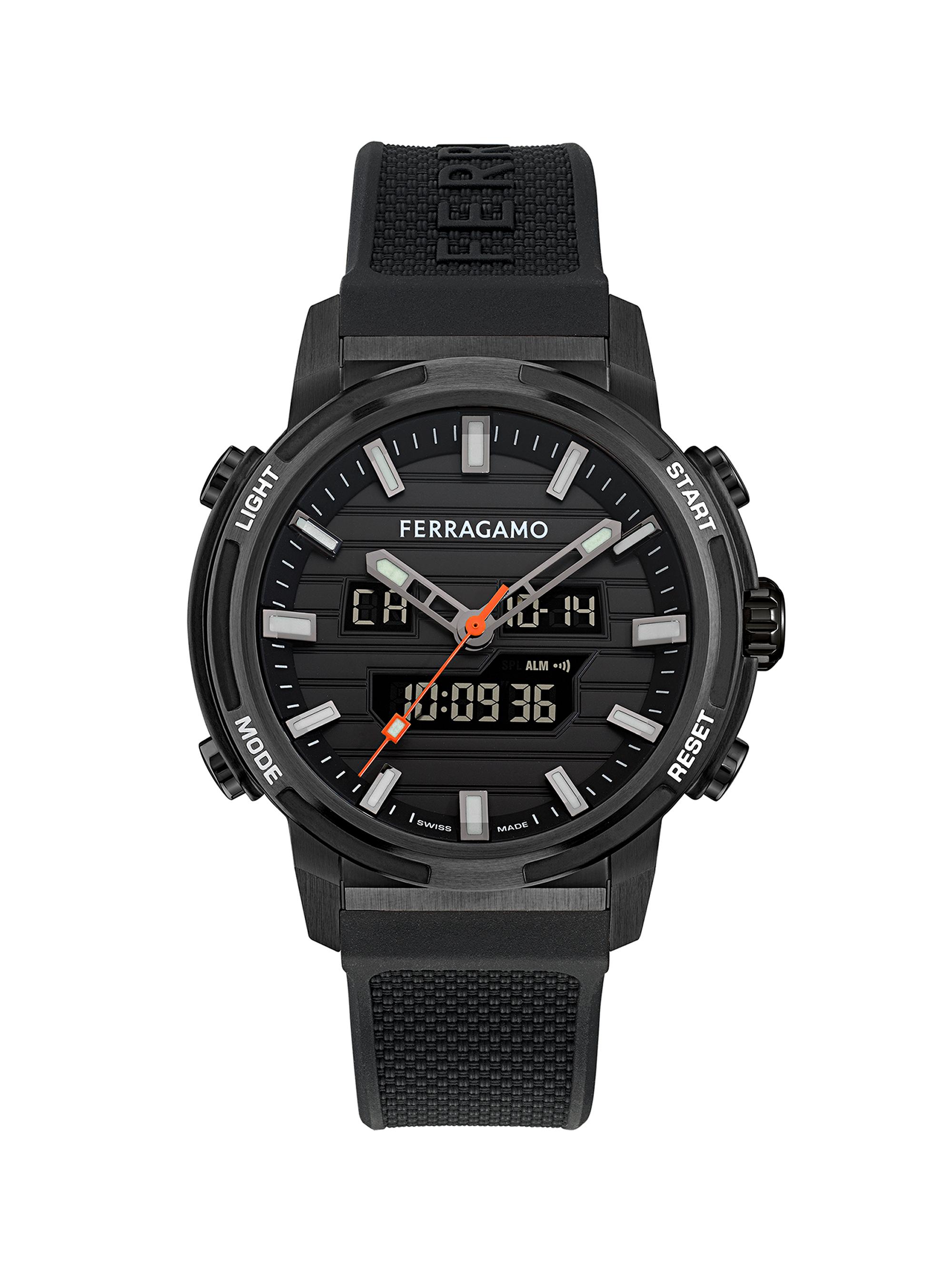 FERRAGAMO Men's Ren IP Gunmetal Stainless Steel & Silicone Strap Watch/43MM - Black With Titanium