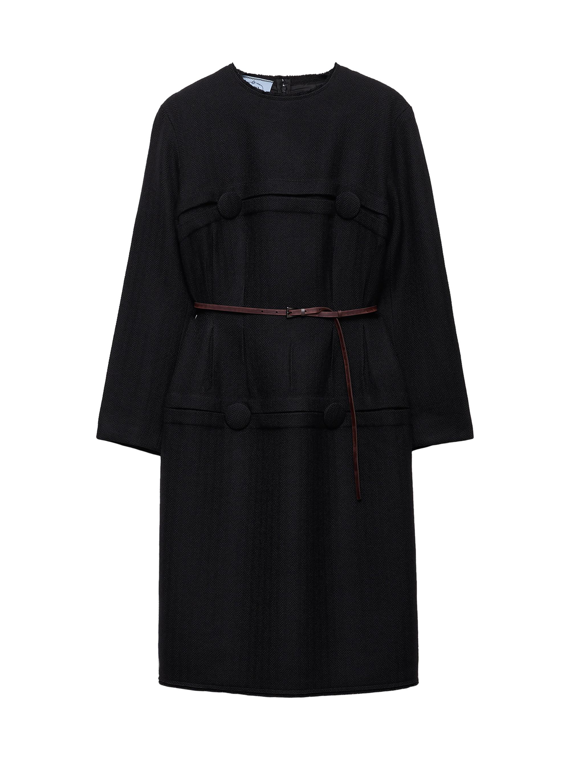 Prada Women's Chevron Wool Dress with Belt - Black