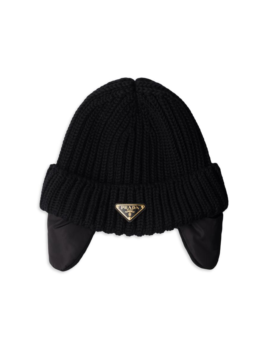Prada Women's Re-nylon And Knit Cap In Black