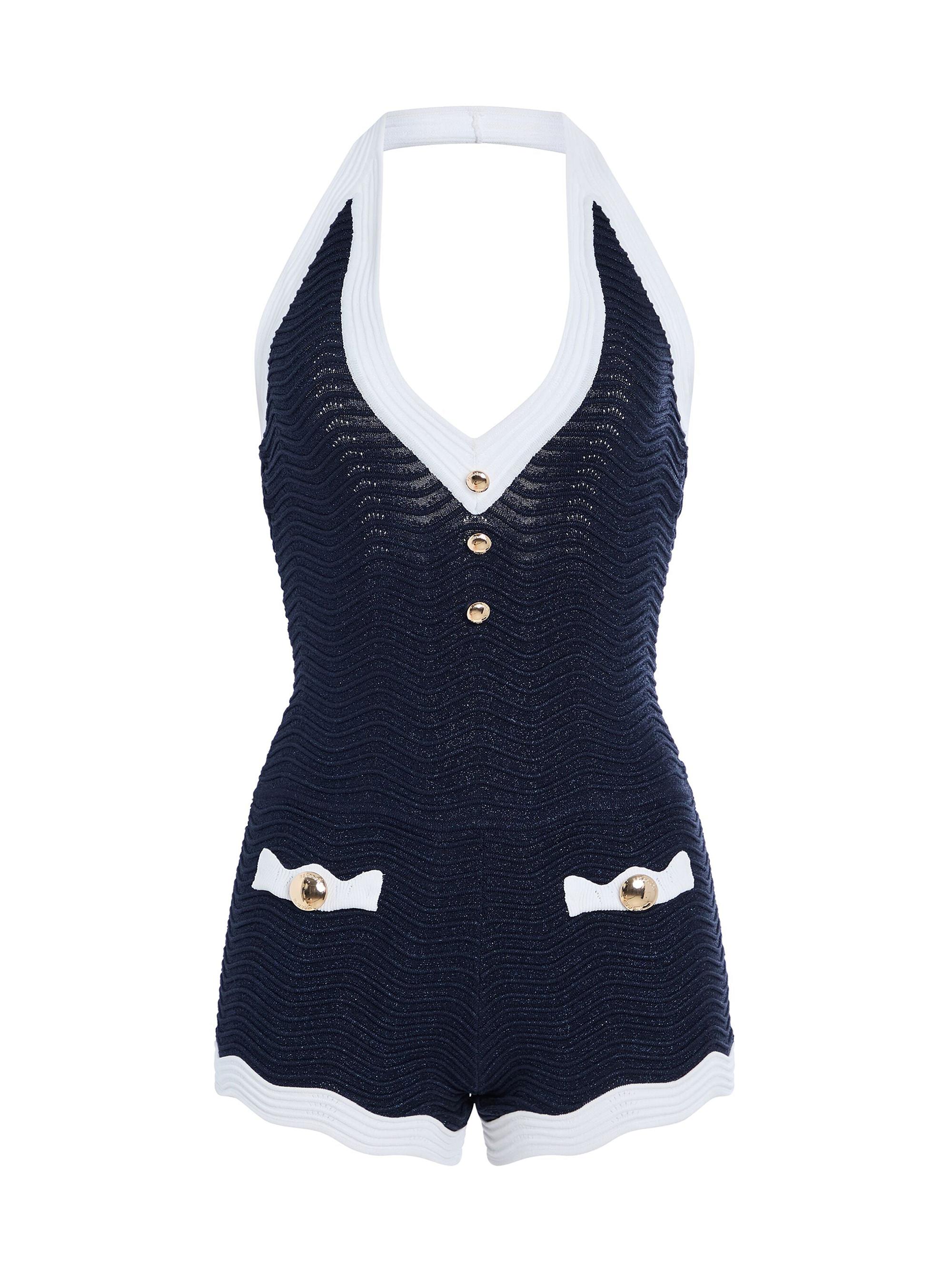 Retrofête Women's Jayde Knit Romper - Metallic Navy Opticwt