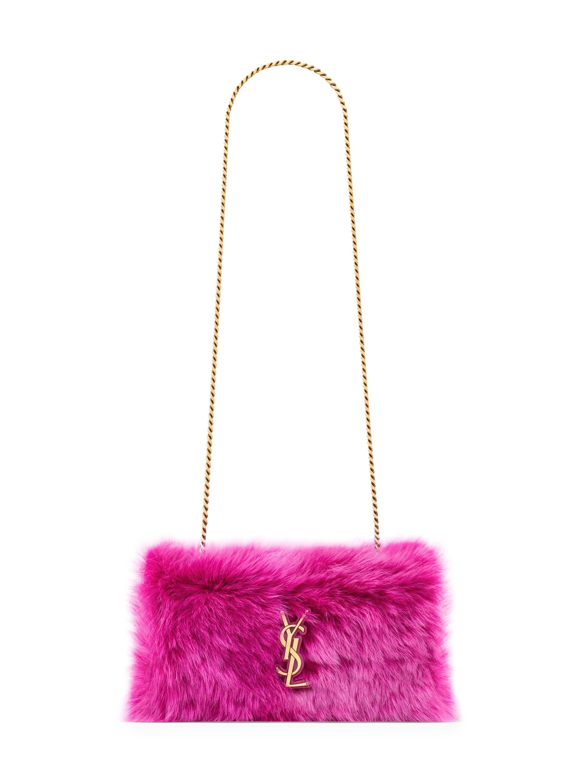 Saint Laurent Women's Kate  Reversible Shoulder Bag in Shearling - Magenta