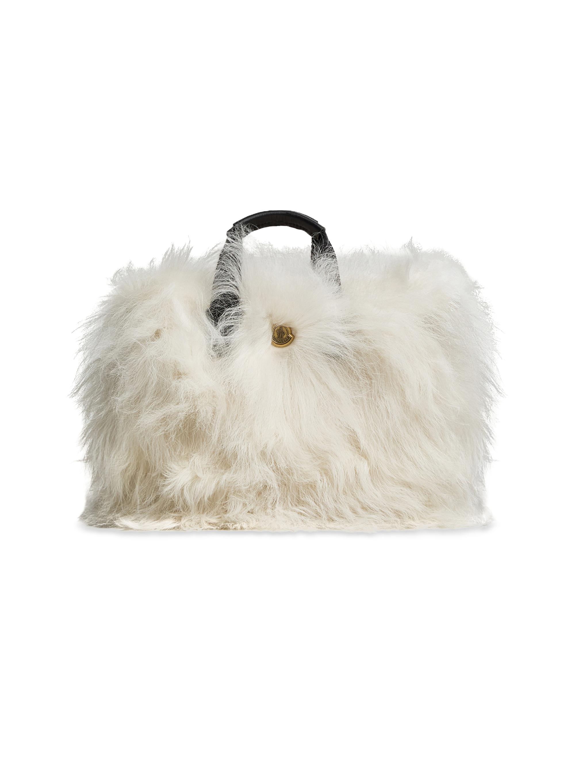 Moncler Women's Micro Caradoc Top Handle Bag in Shearling - White