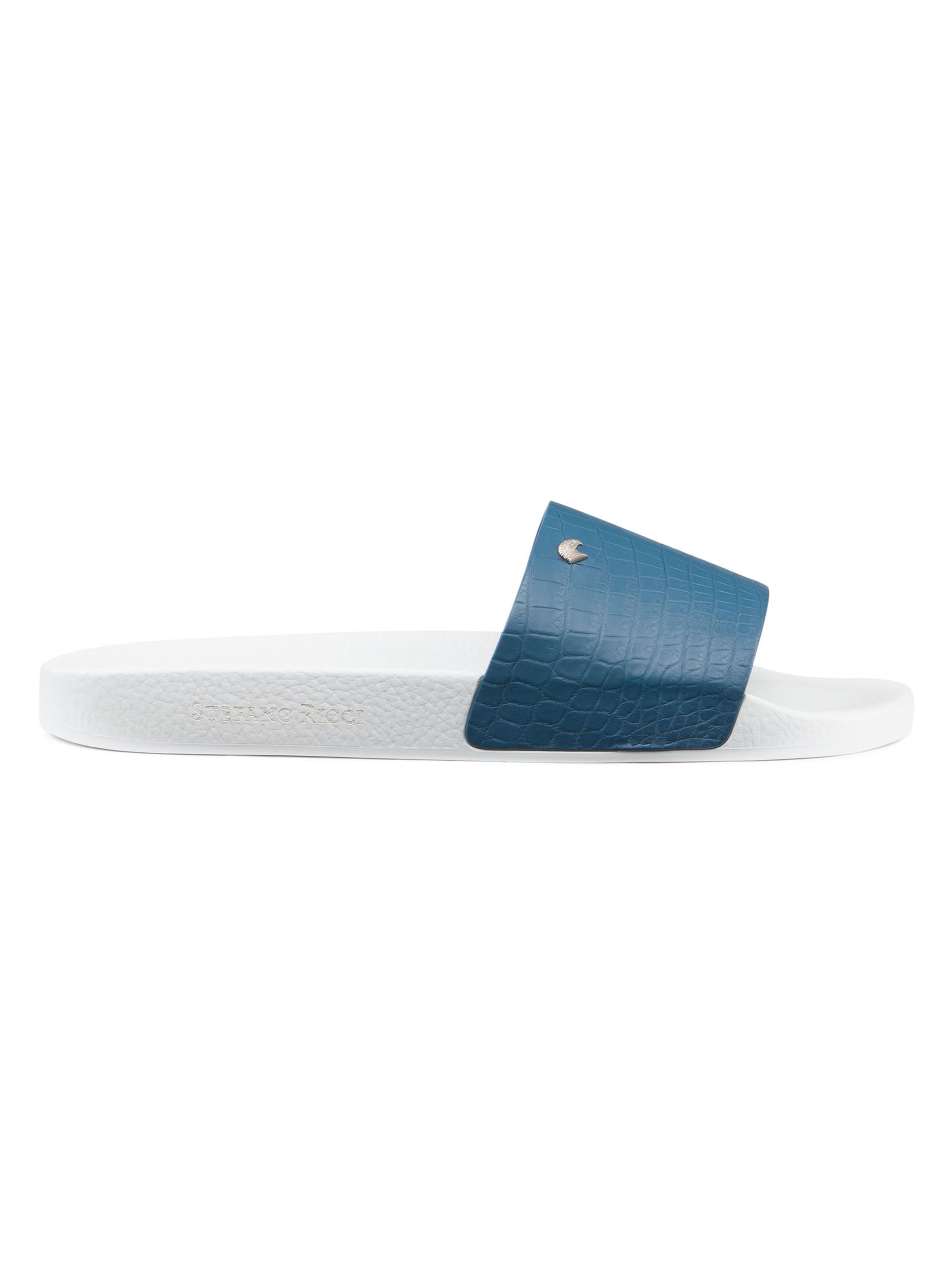 Stefano Ricci Men's Matted Crocodile Leather Slides - Blue White