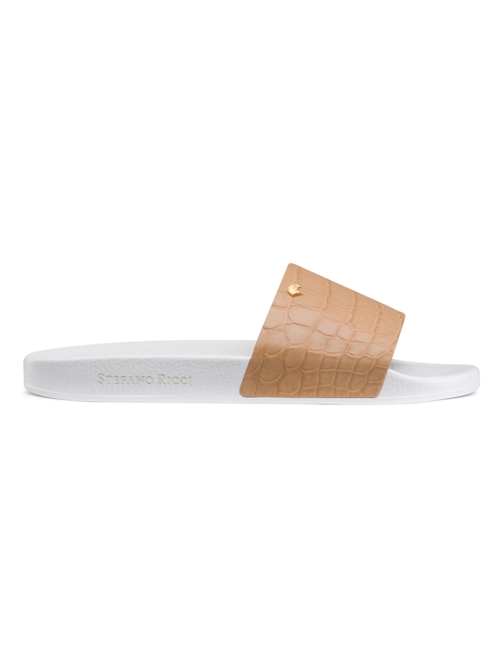 Stefano Ricci Men's Matted Crocodile Leather Slides - Brown White