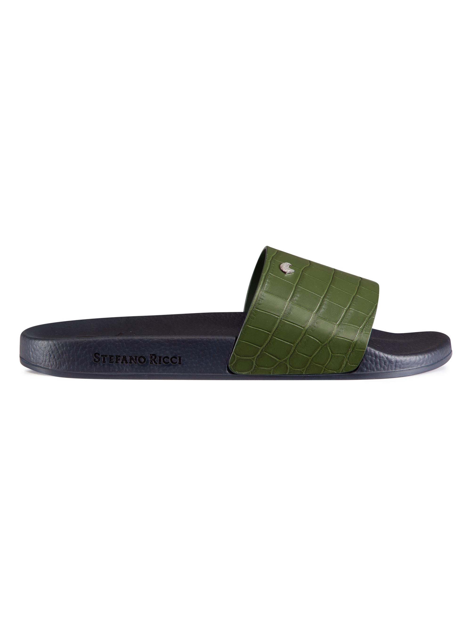 Stefano Ricci Men's Matted Crocodile Leather Slides - Green