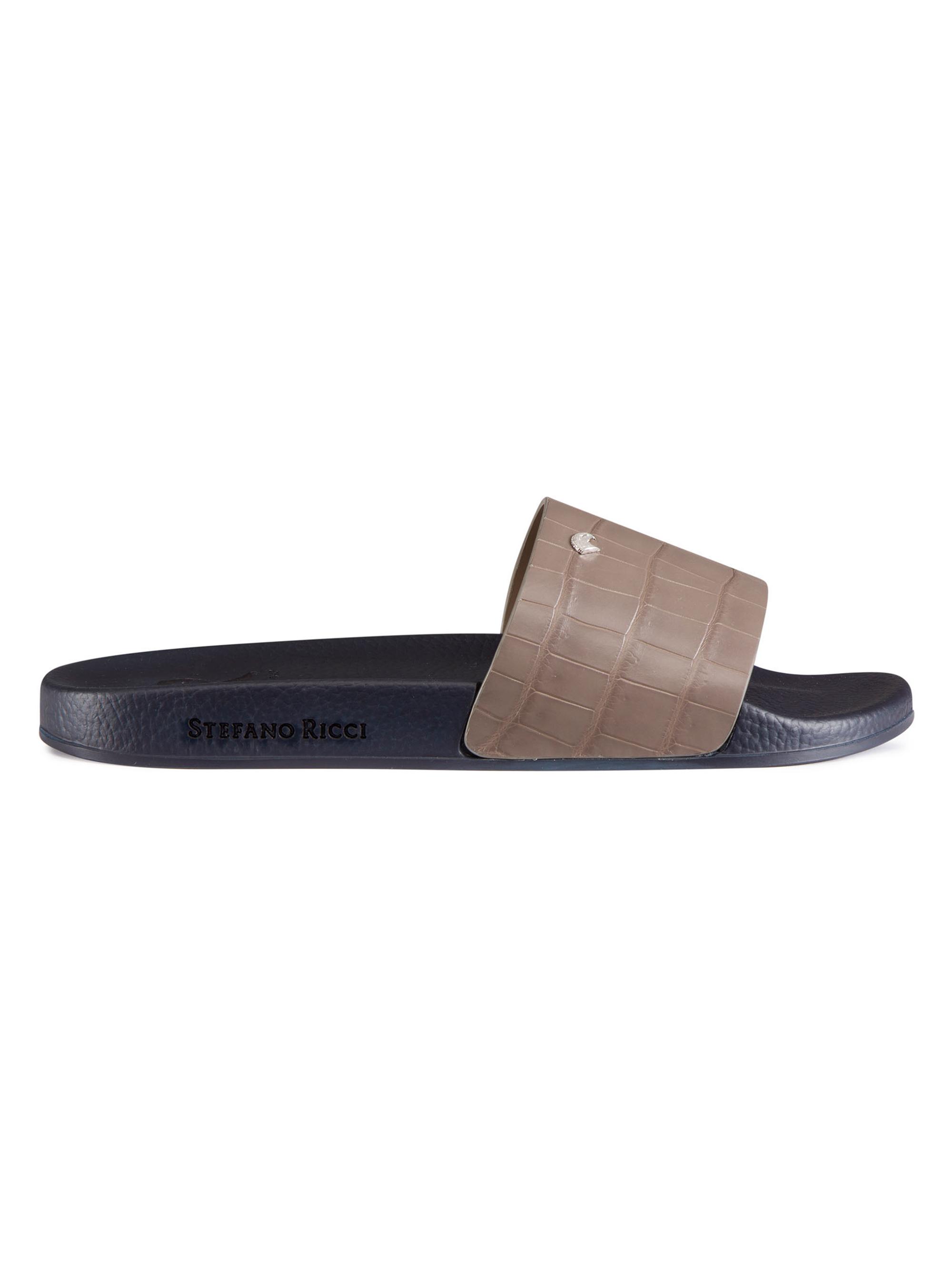 Stefano Ricci Men's Matted Crocodile Leather Slides - Light Brown