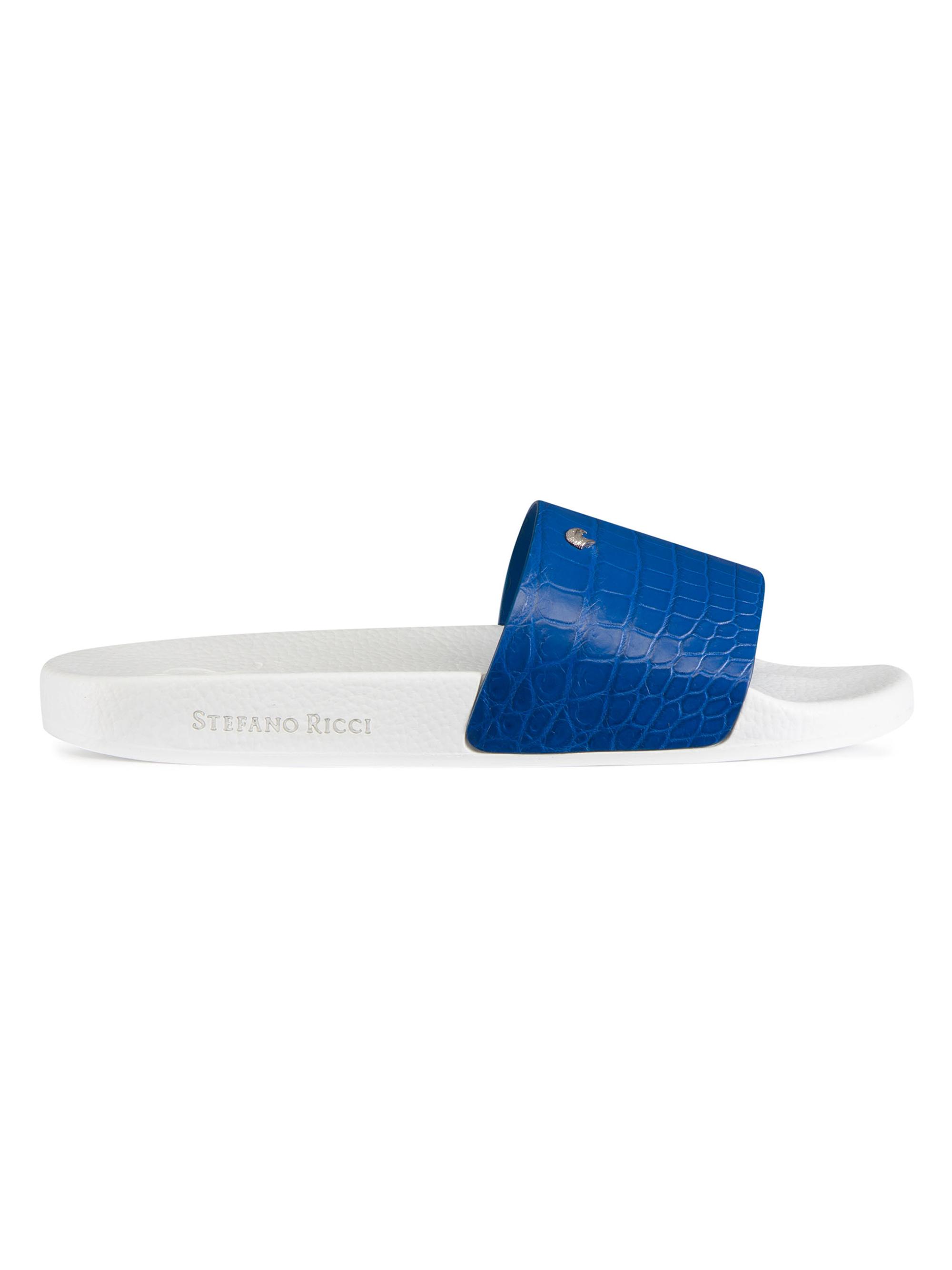 Stefano Ricci Men's Matted Crocodile Leather Slides - Medium Blue
