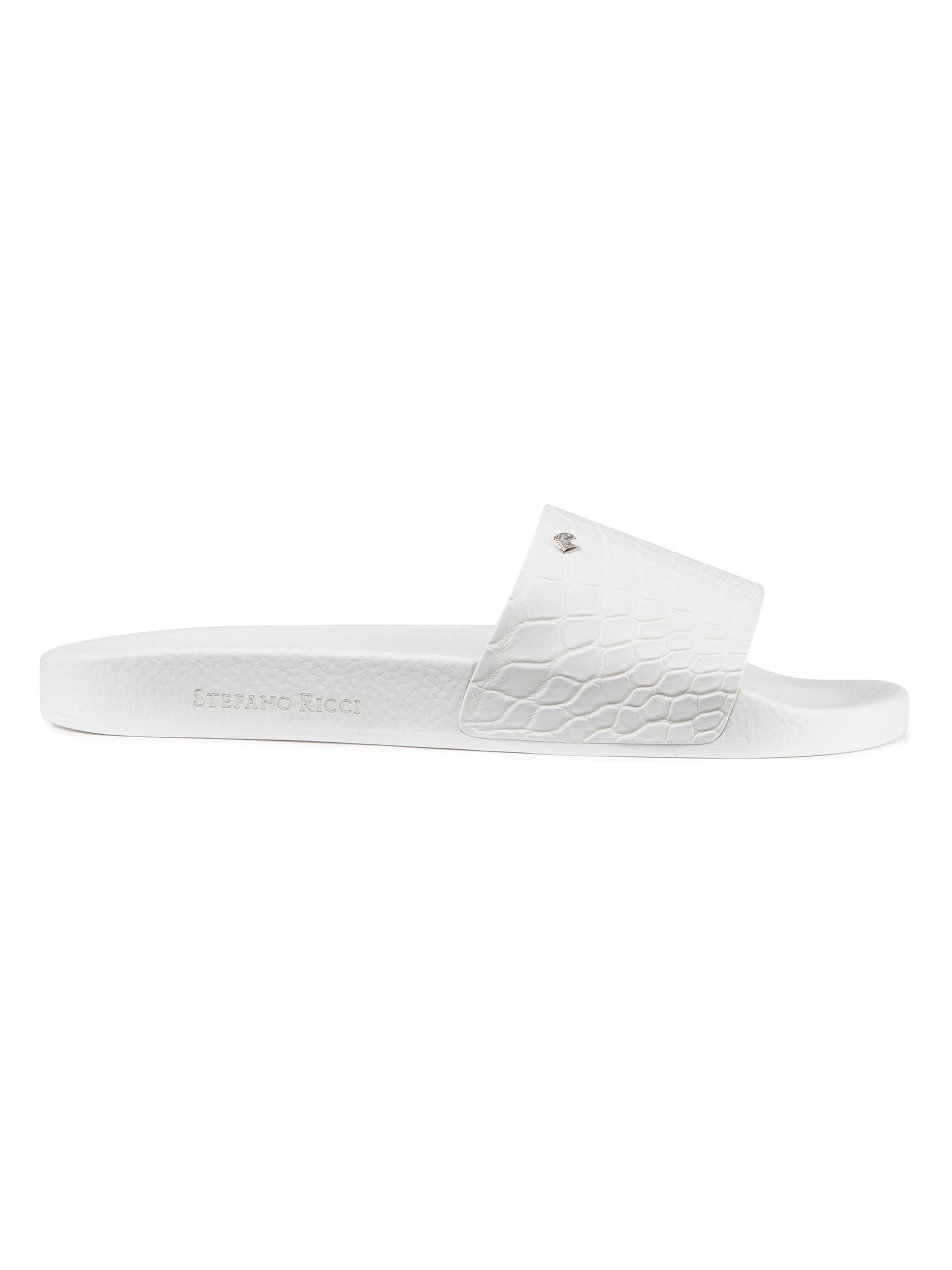 Stefano Ricci Men's Matted Crocodile Leather Slides - White