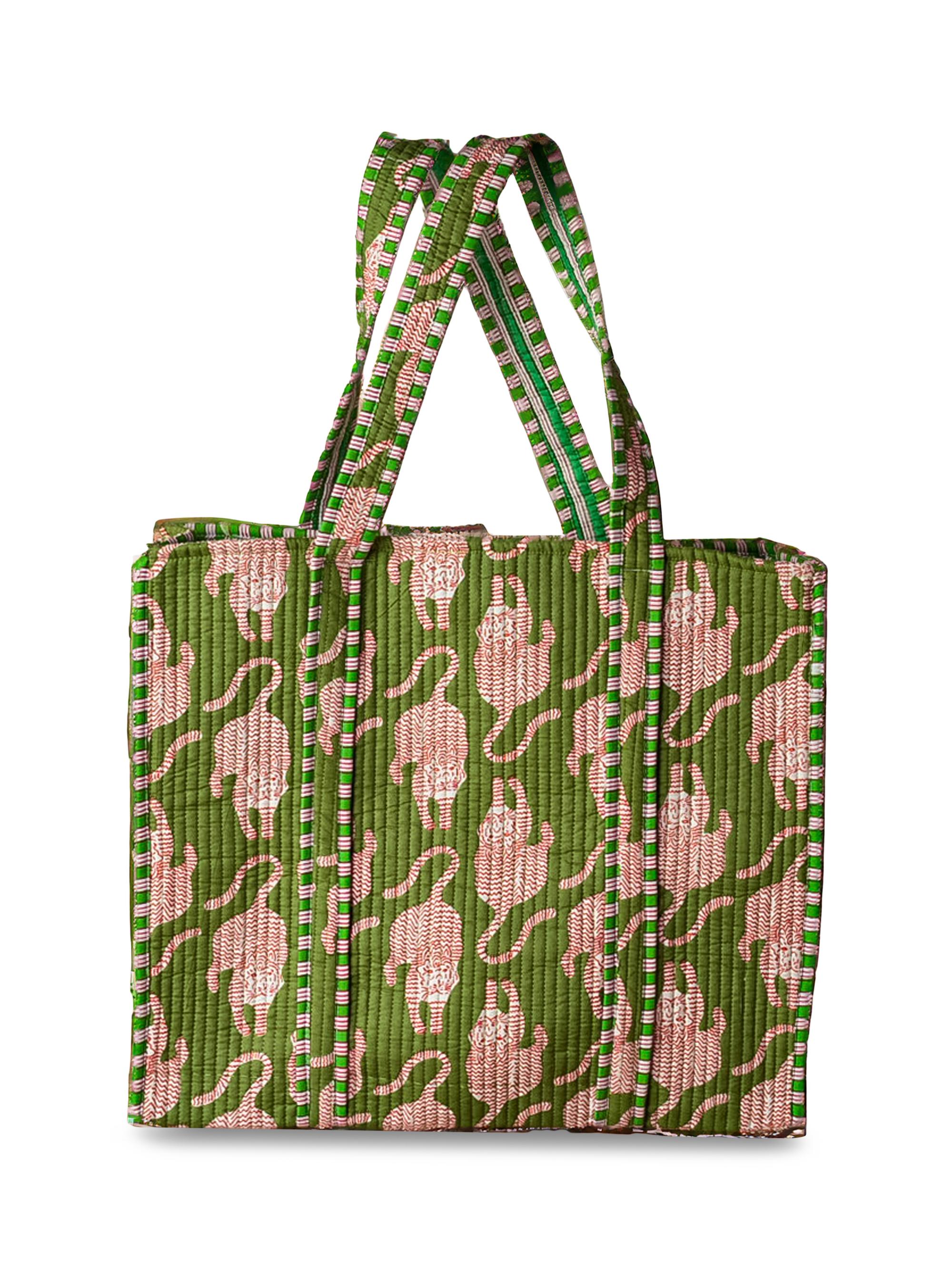 Verve Culture Women's Quilted Feline Tote Bag - Green