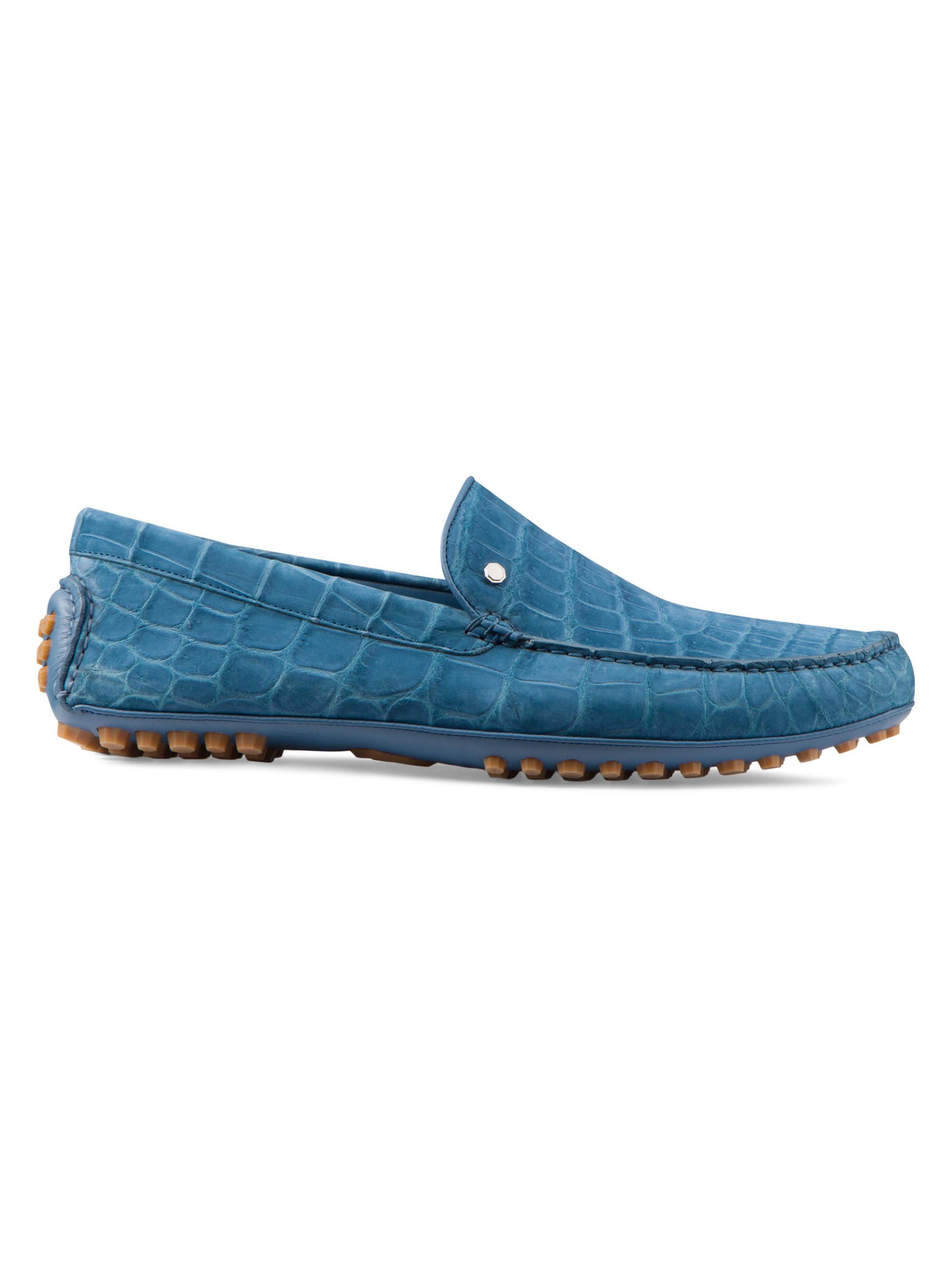 Stefano Ricci Men's Nubuck Crocodile and Calfskin Leather Loafers - Blue