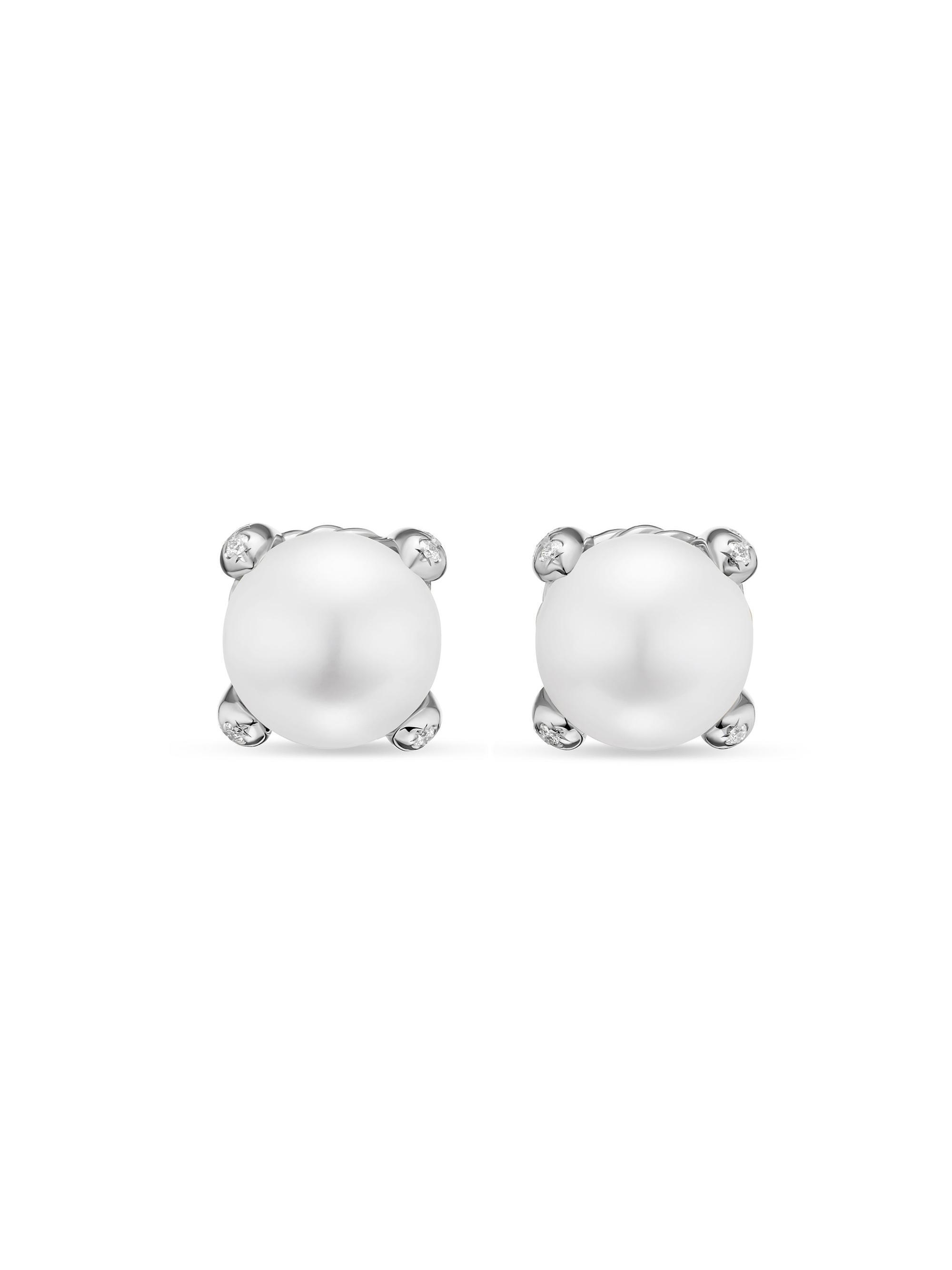 David Yurman Women's Pearl Classics Stud Earrings in Sterling Silver and Diamonds - Pearl