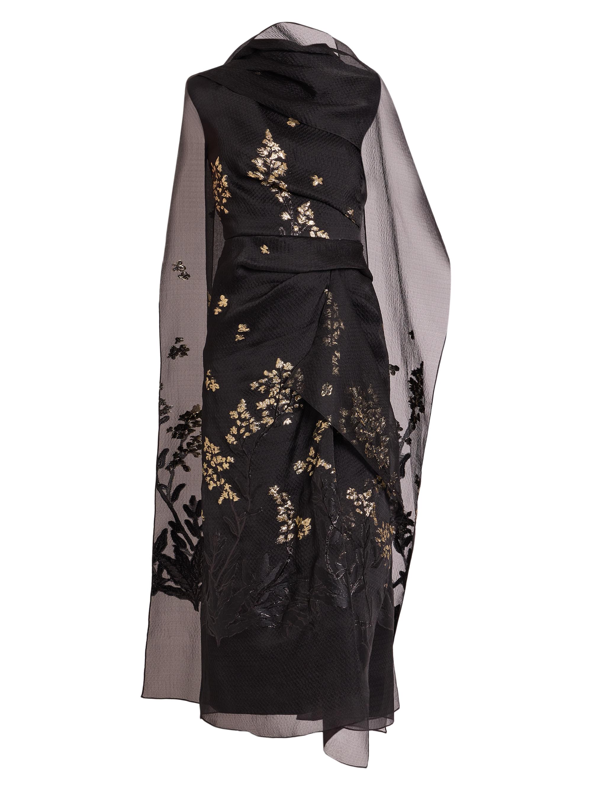 Erdem Women's Metallic Floral Chiffon Draped Cocktail Dress - Black