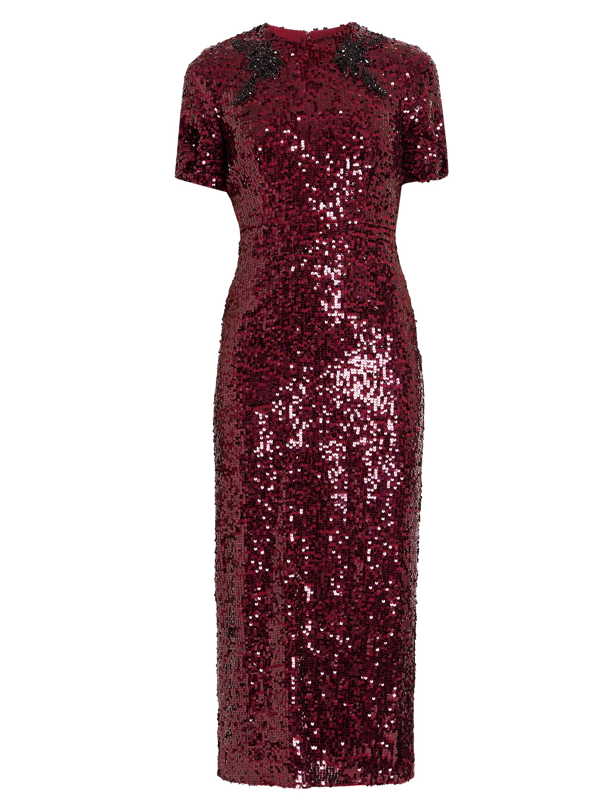Erdem Women's Sequined Short-Sleeve Cocktail Dress - Mulberry Red