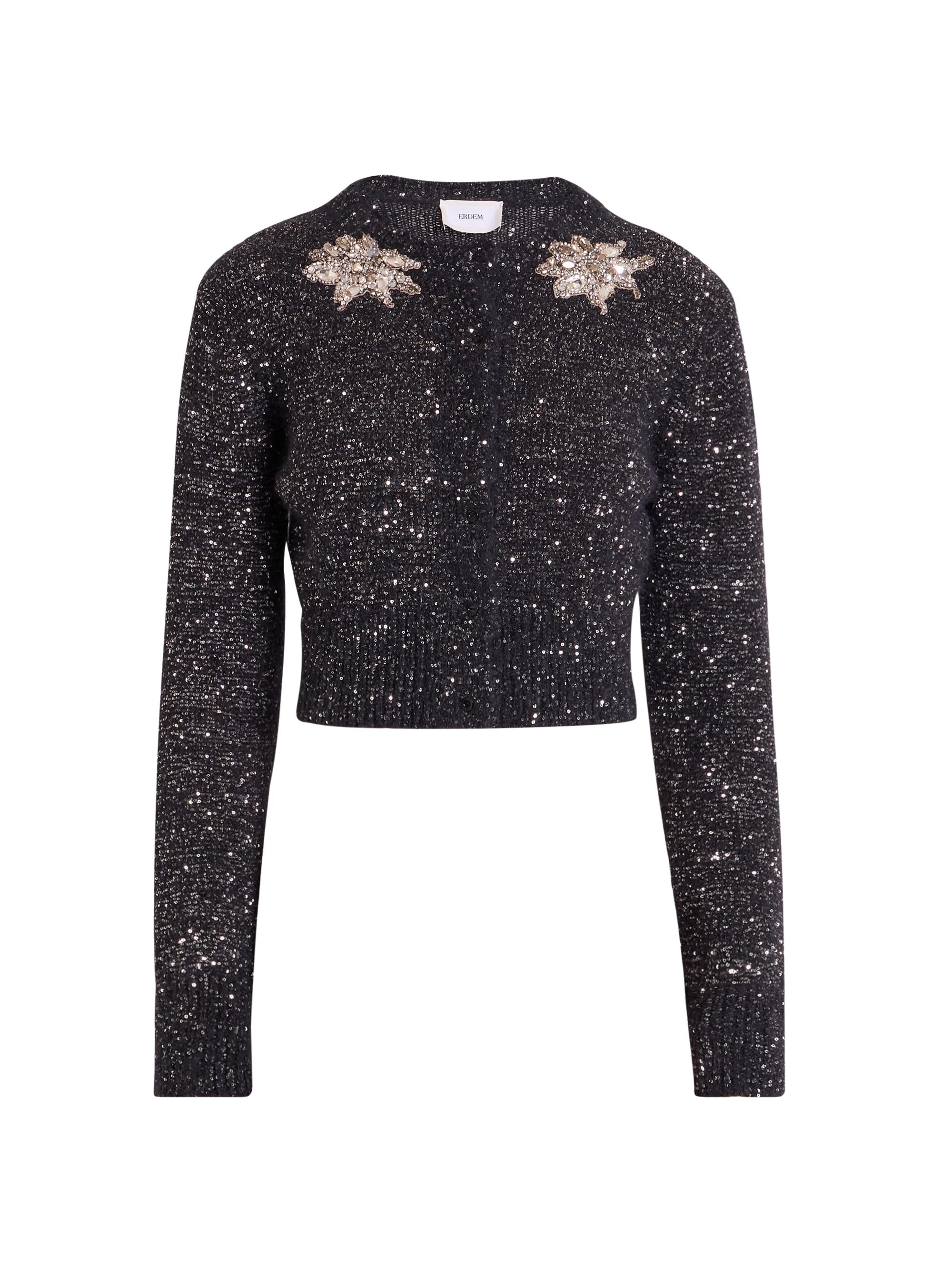 Erdem Women's Embellished Crop Cardigan - Black