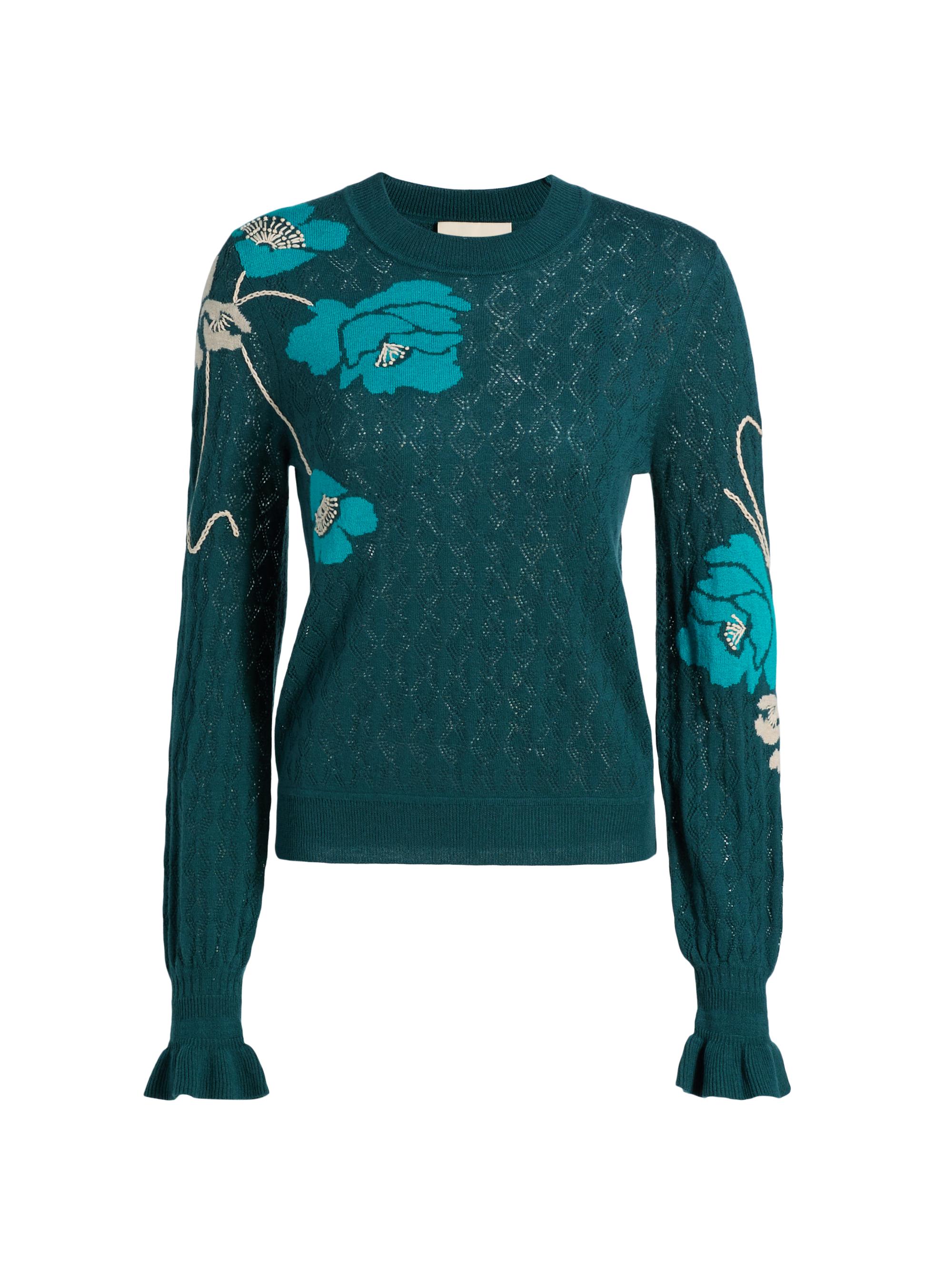 Figue Women's Patricia Floral Pointelle Sweater - Blooming Floral Peacock Blue