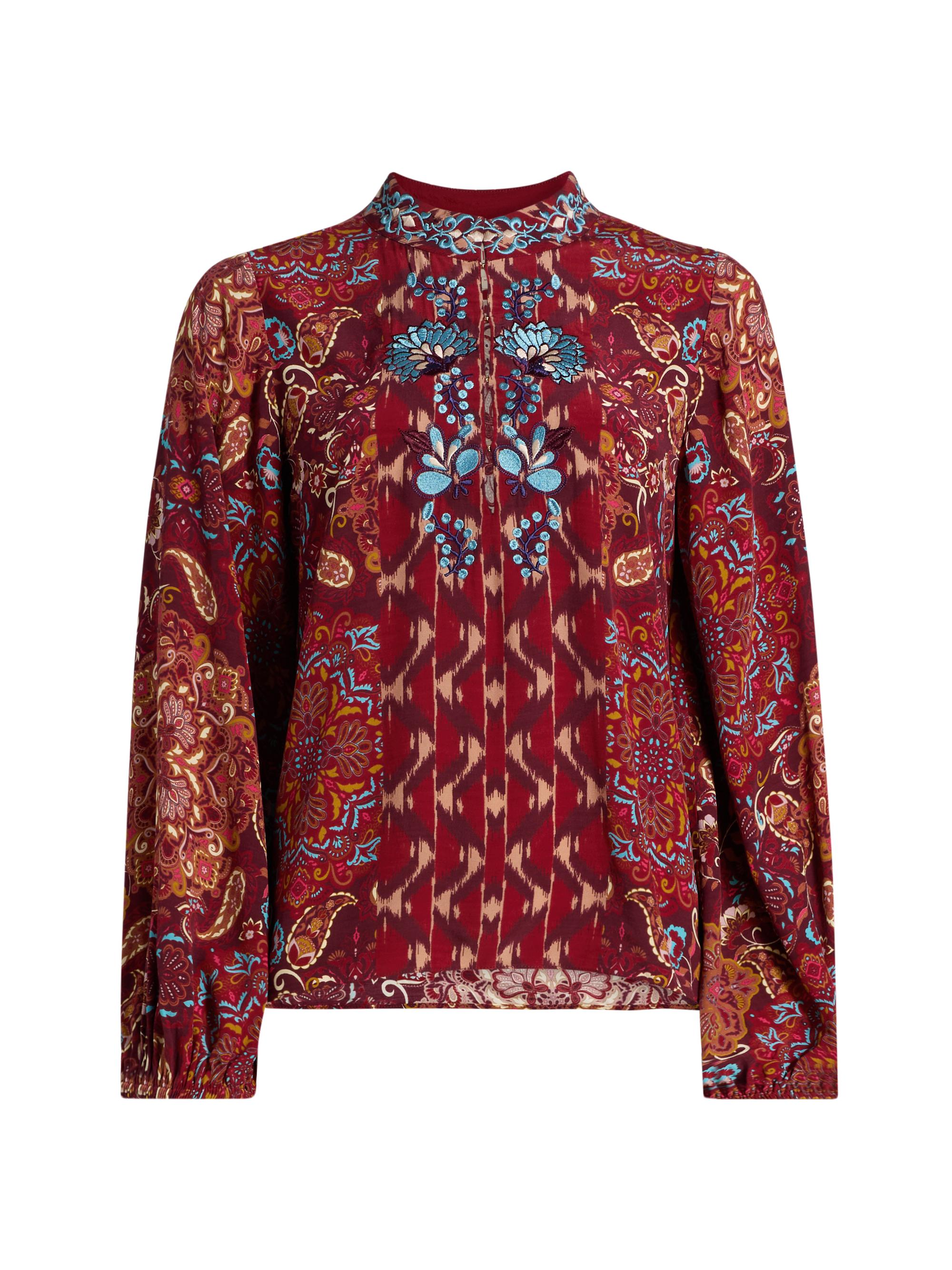 Figue Women's Kit Embroidered Floral Top - Kaleidoscope Paisley Red