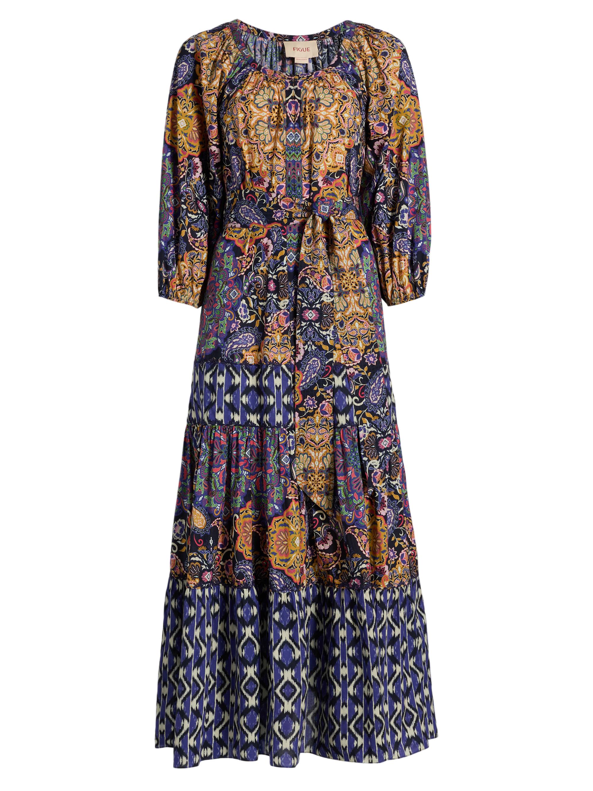 Figue Women's Johanna Multi-Print Cotton Maxi Dress - Kaleidoscope Paisley Blue