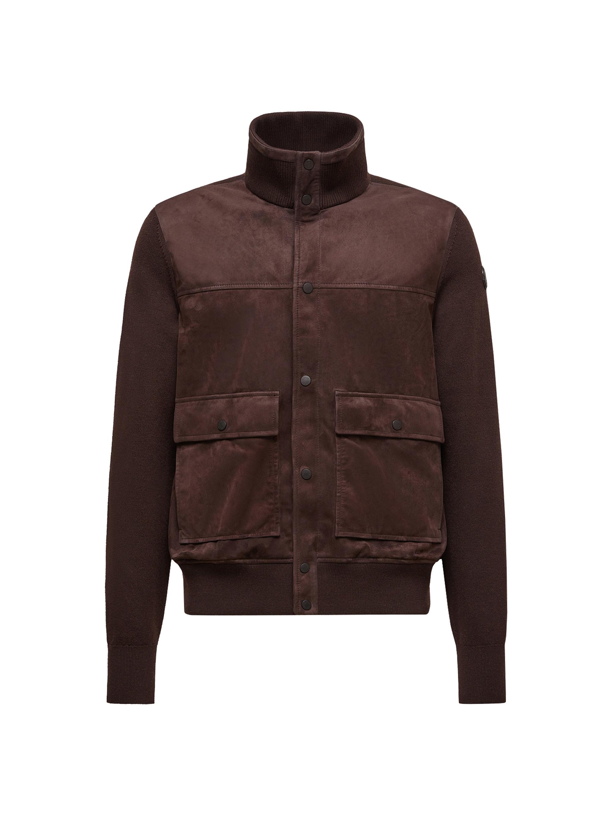 Moncler Men's Cardigan in Wool and Suede - Brown