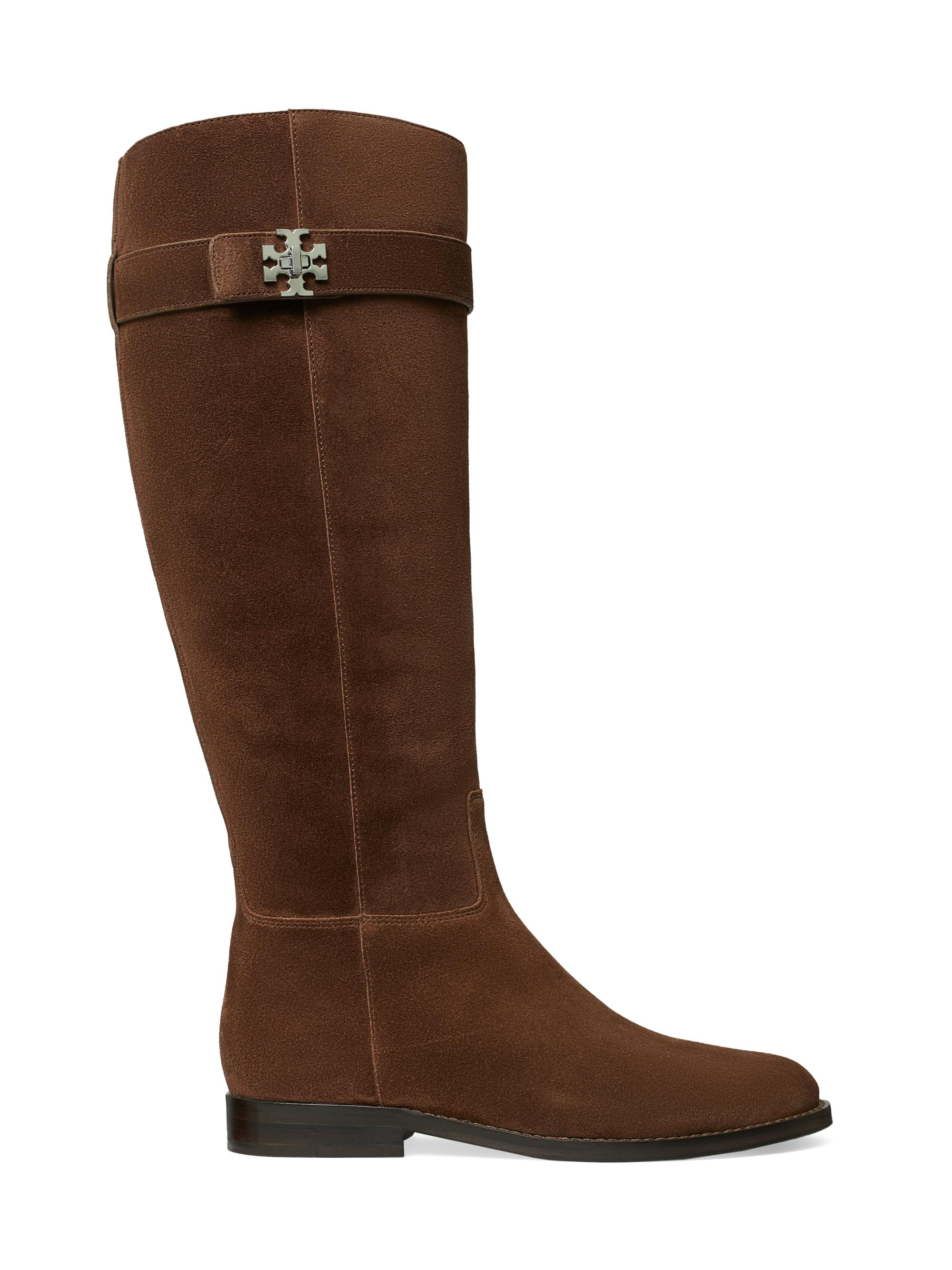 Tory Burch Women's Turnlock Suede Riding Boots - Dark Cocoa