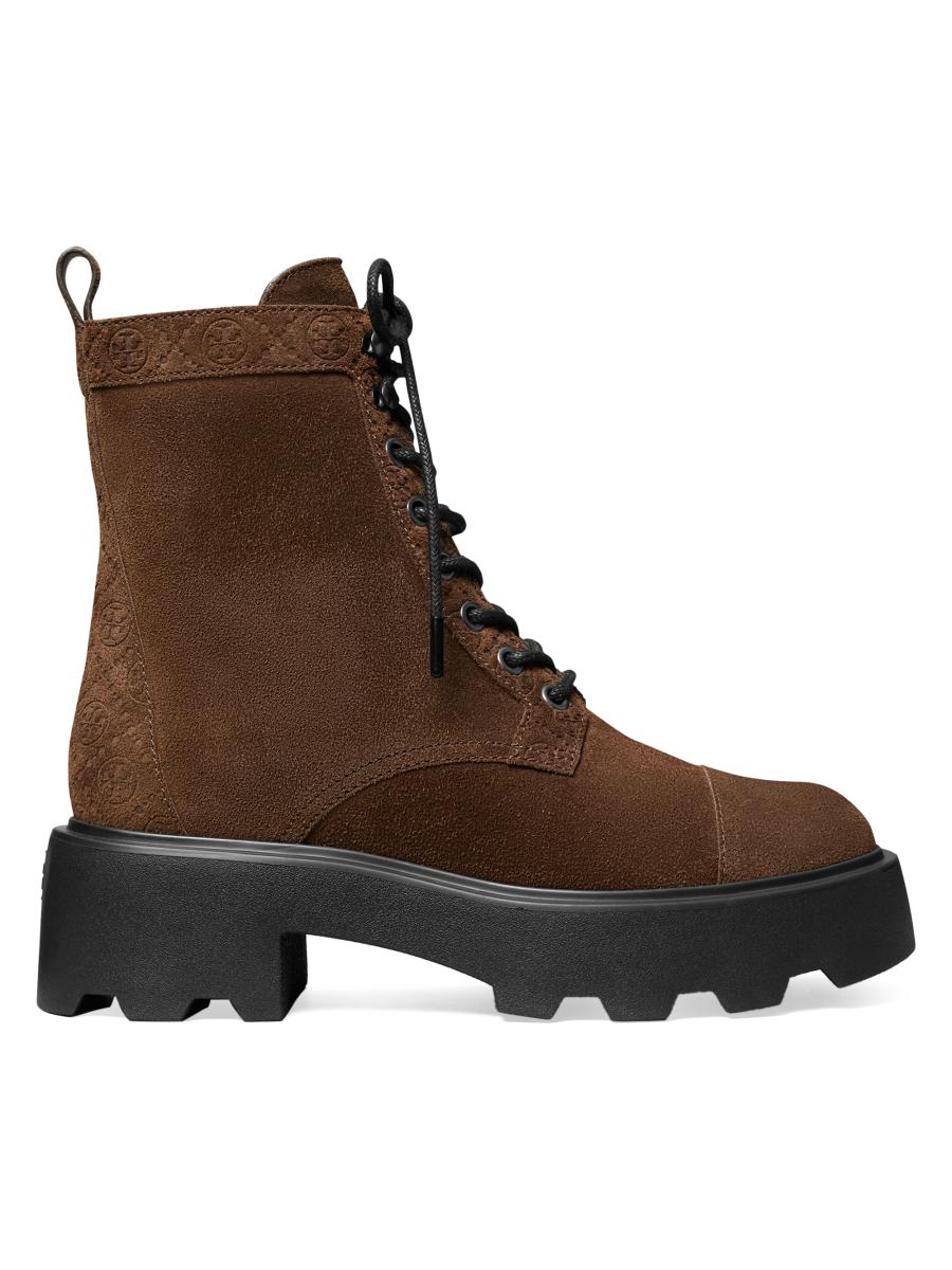 Tory Burch T Monogram 65MM Suede Lug-Sole Ankle Boots | Saks Fifth