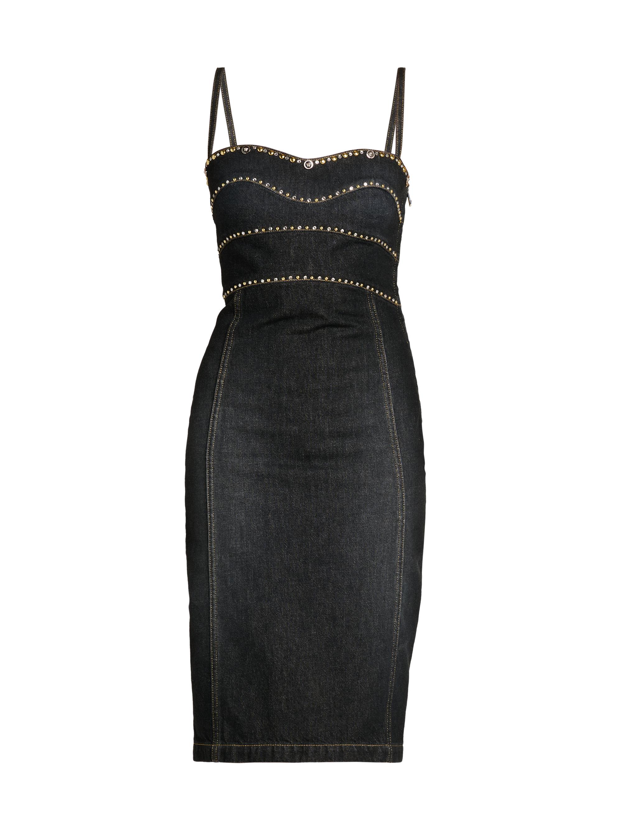 Versace Women's Embellished Stone Washed Denim Sheath Dress - Black