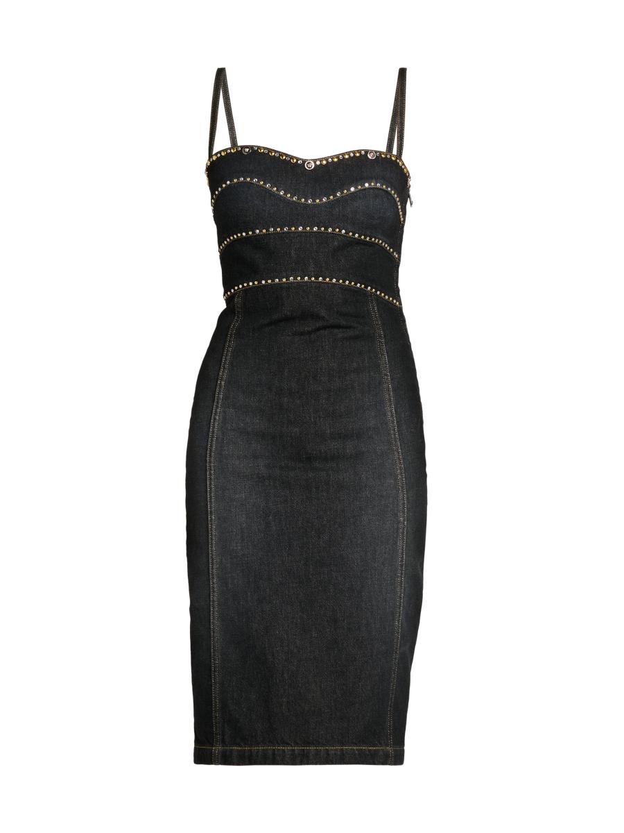 Versace Women's Embellished Stone Washed Denim Sheath Dress In Black