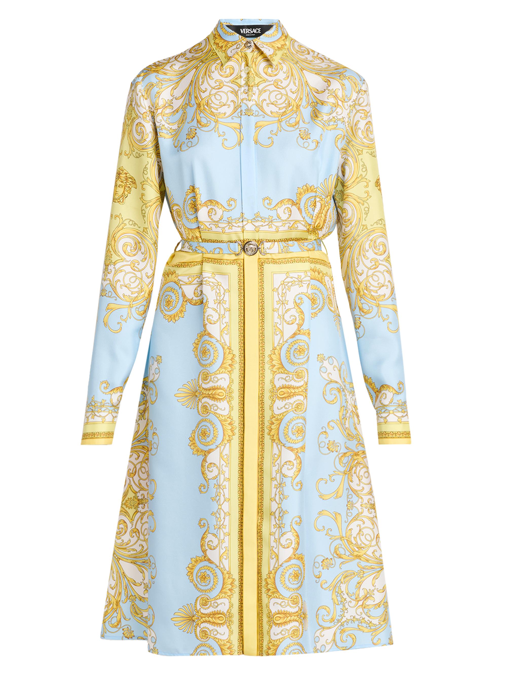 Versace Women's Barocco Foulard Silk Twill Midi-Dress - Pale Yellow Pastel Blue