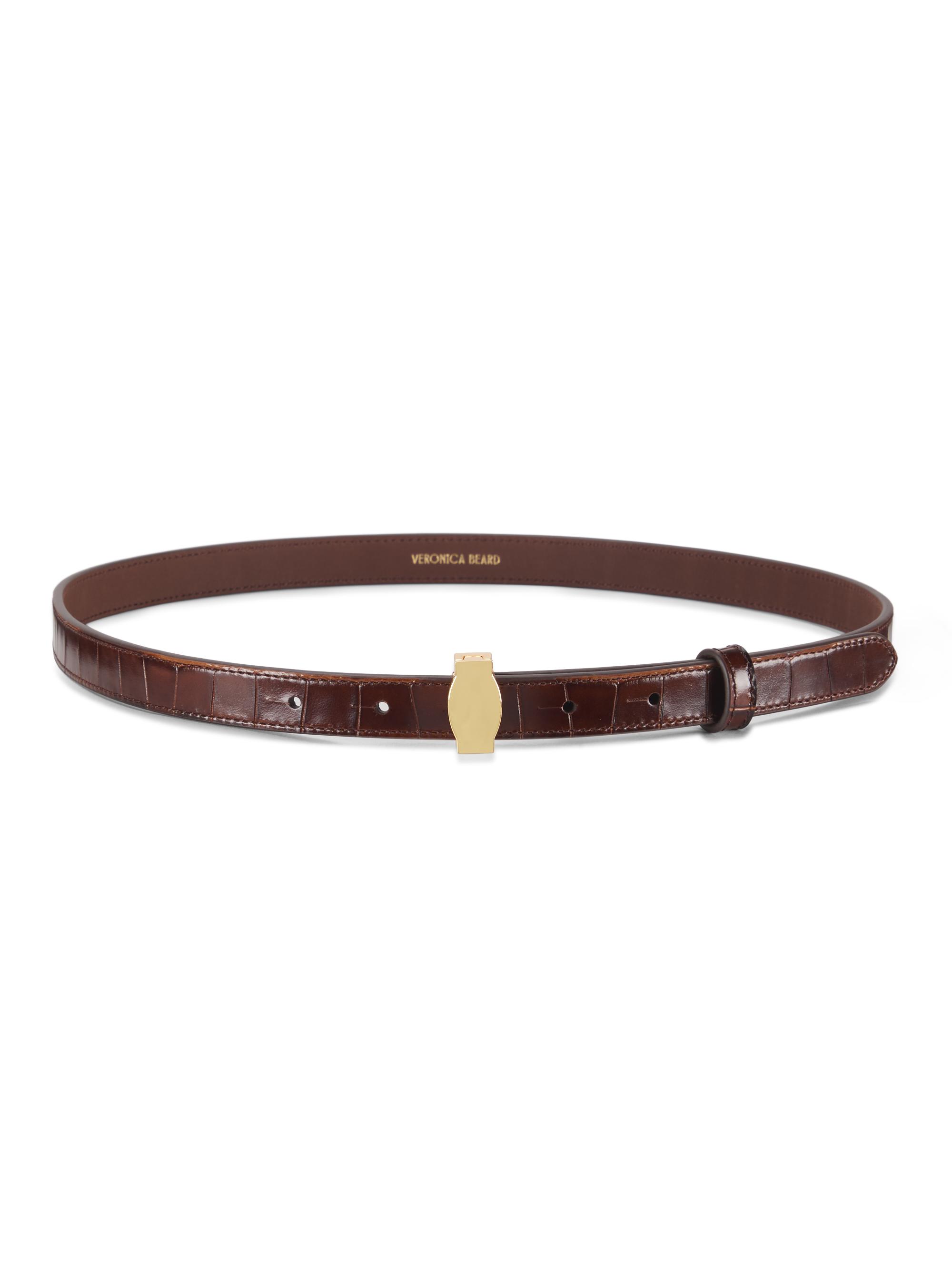 Veronica Beard Women's Dash Croc-Embossed Leather Belt - Chestnut