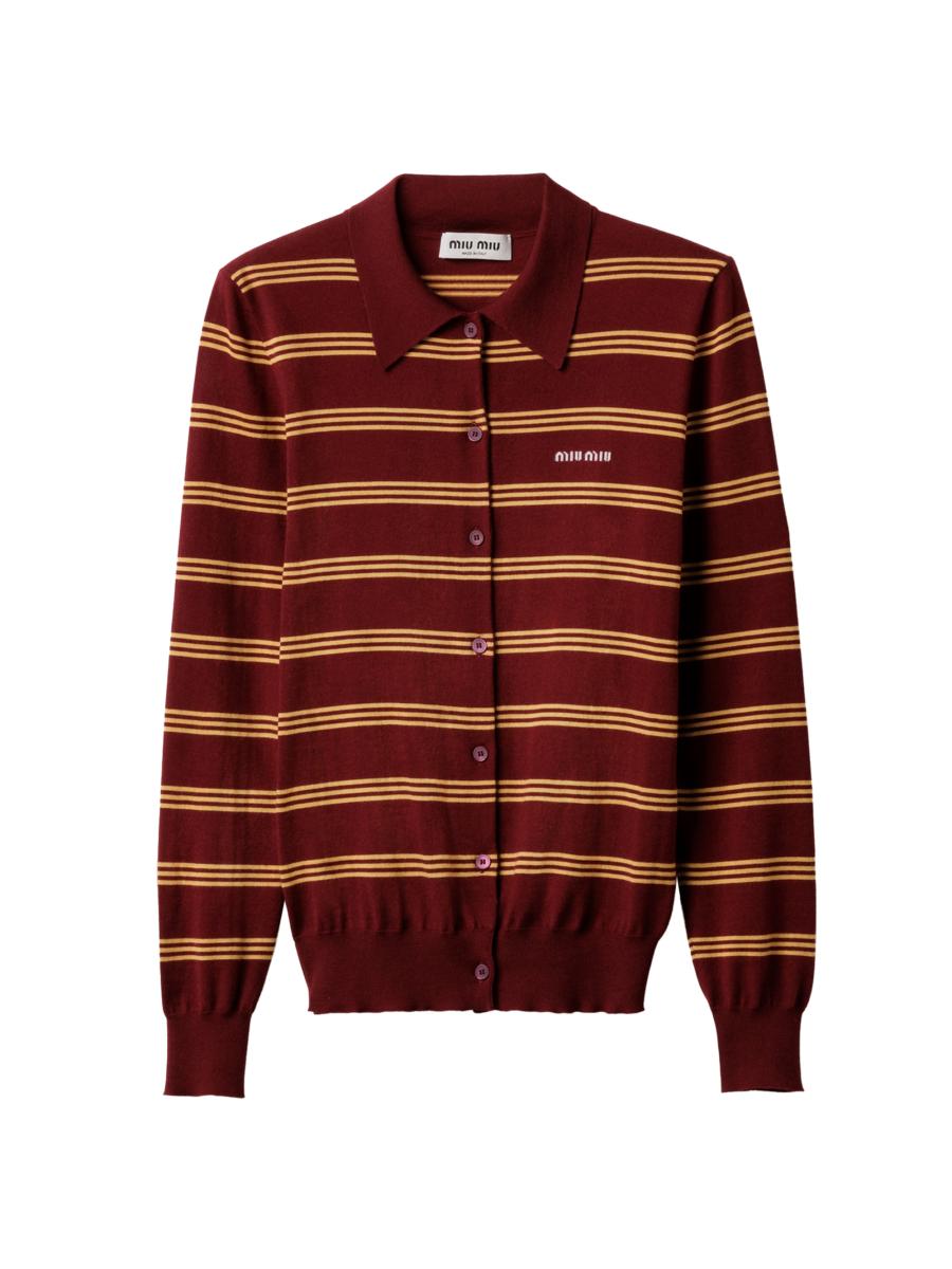 Miu Miu Striped Cashmere and Silk Cardigan | Saks Fifth Avenue