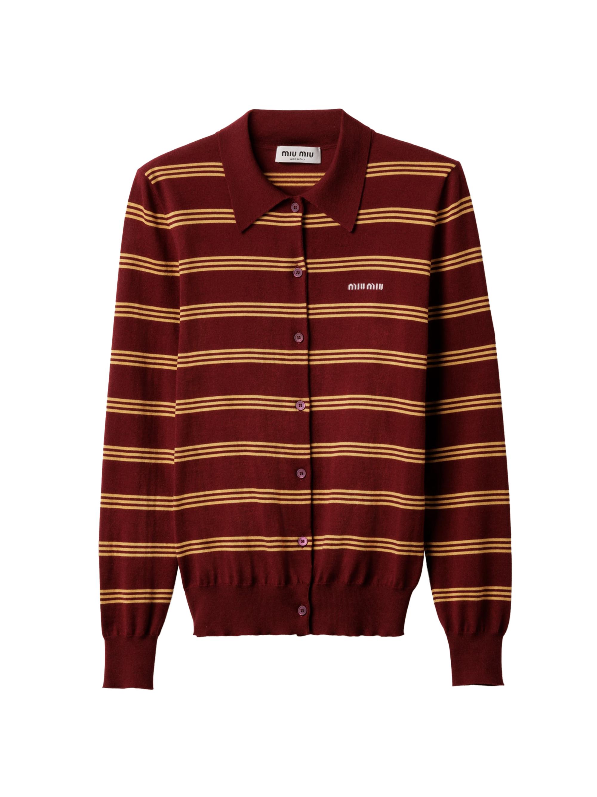 Miu Miu Women's Striped Cashmere and Silk Cardigan - Dark Red