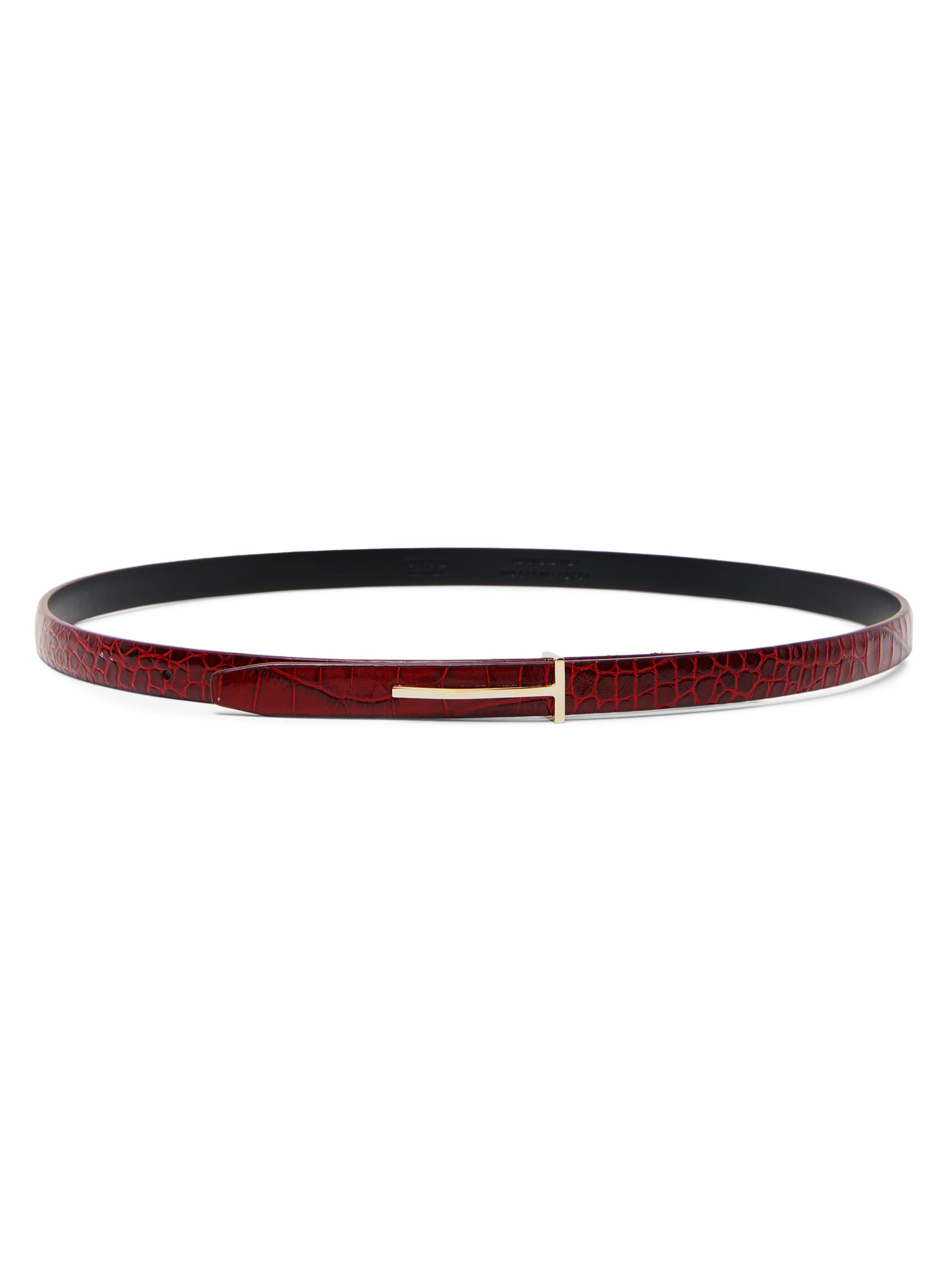 TOM FORD Women's Slim T Crocodile-Embossed Leather Belt - Ruby Red