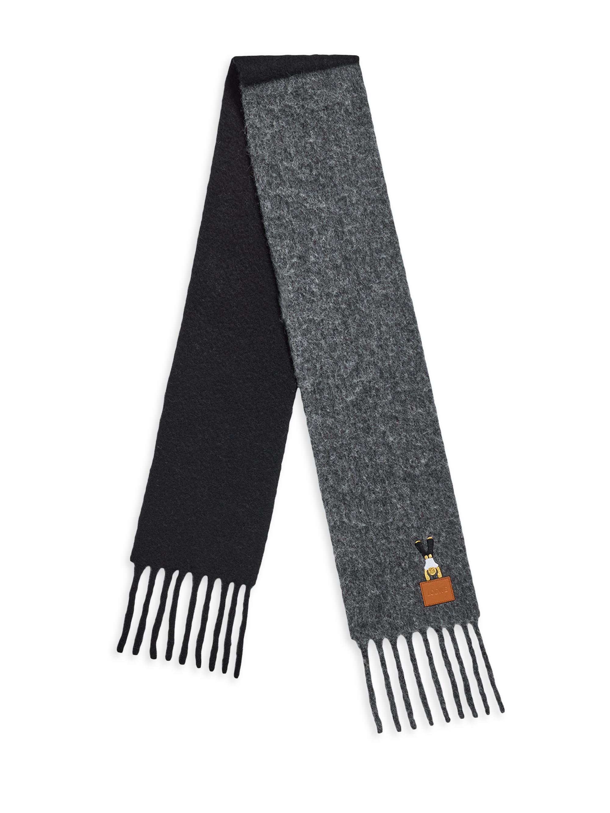 LOEWE Women's Wool Two-Tone Logo Scarf - Grey