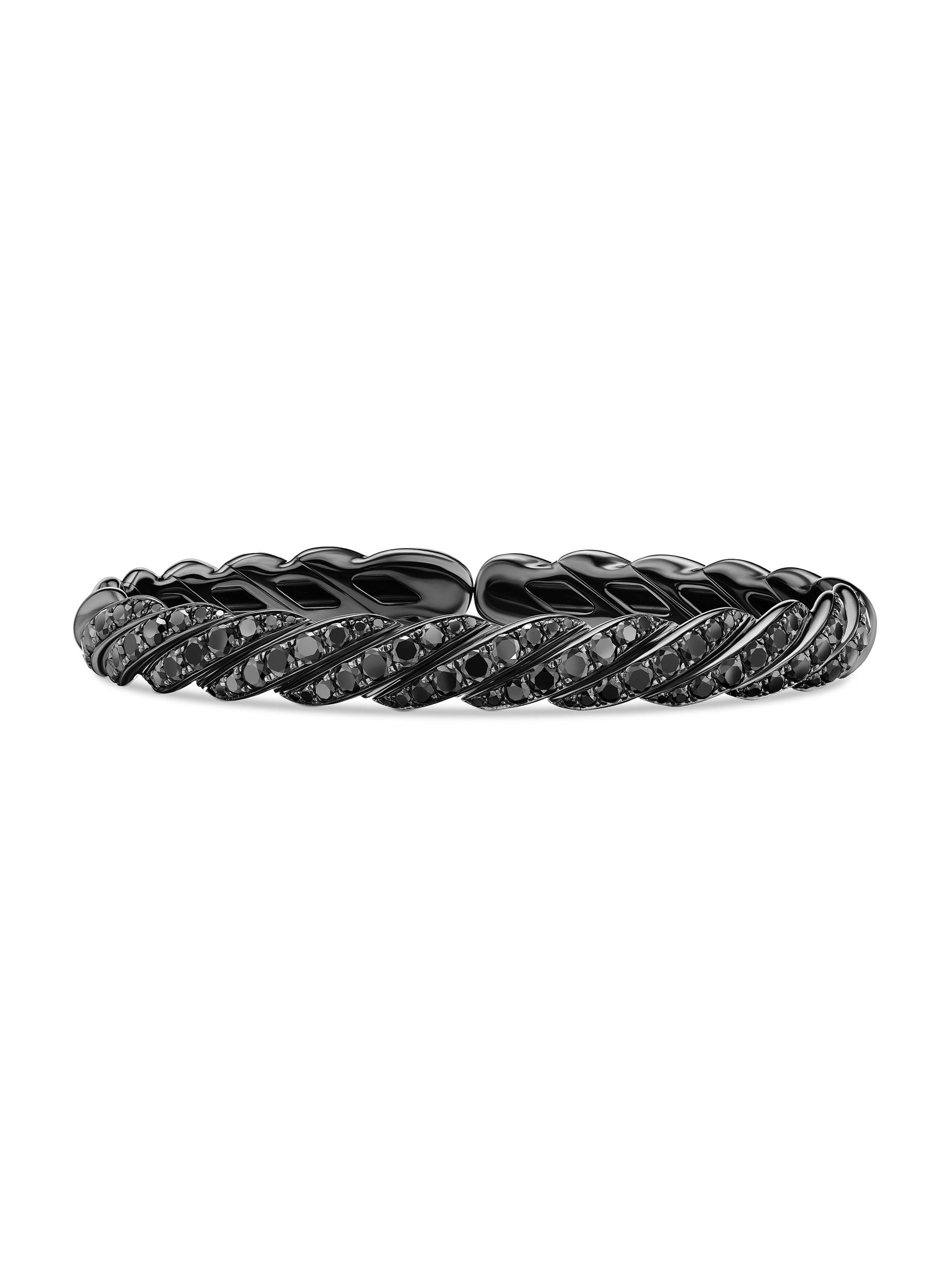David Yurman Women's Sculpted Cable Flex Bracelet in 18K White Gold - Black Diamond