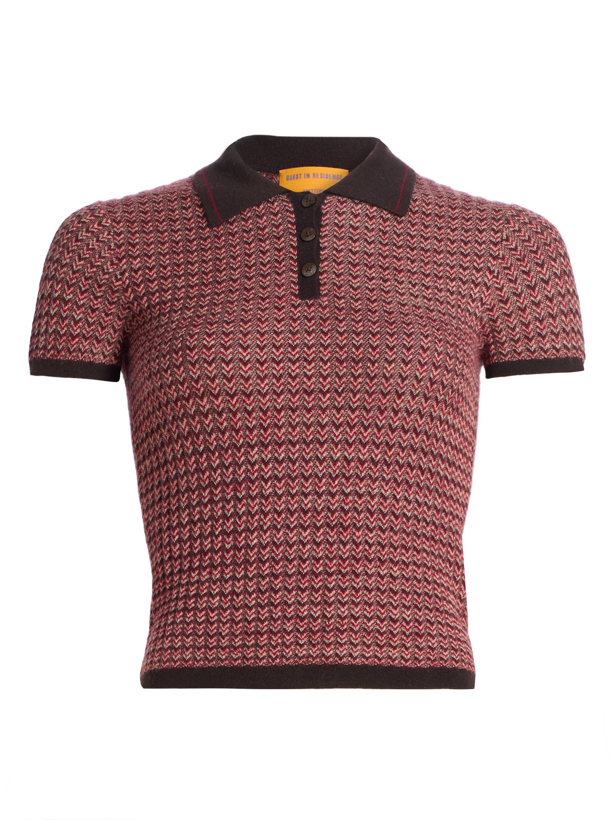 Guest in Residence Women's Chevron Shrunken Polo Top - Burnt Cocoa Combo