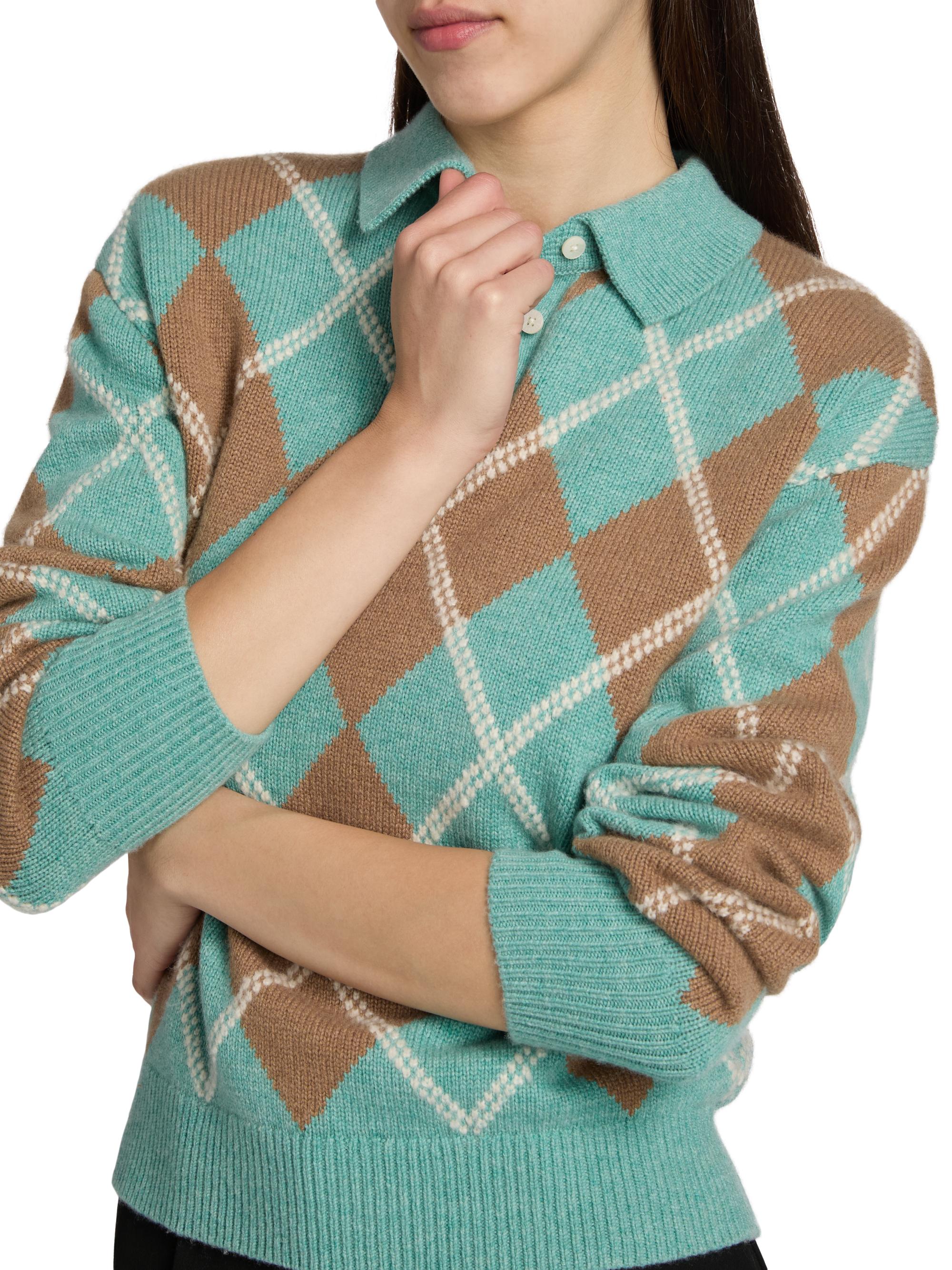 Guest in Residence Collegiate Argyle Wool-Blend Polo Sweater