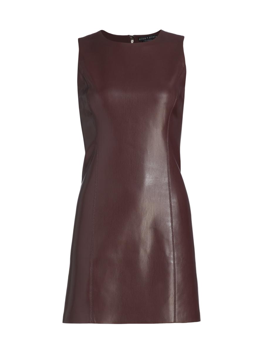 Alice + Olivia Lena Faux Leather Mini Dres - Dark Chocolate - 6