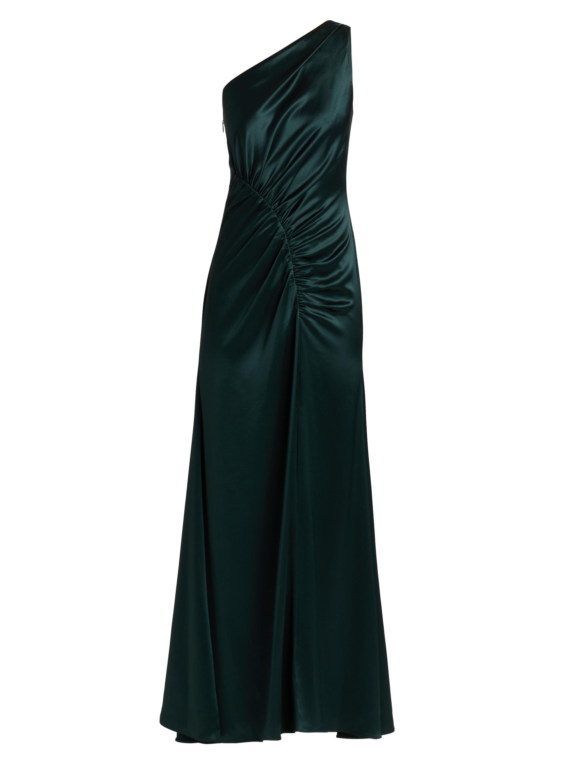 Milly Women's Whitney Asymmetric Hammered Satin Dress - Dark Emerald