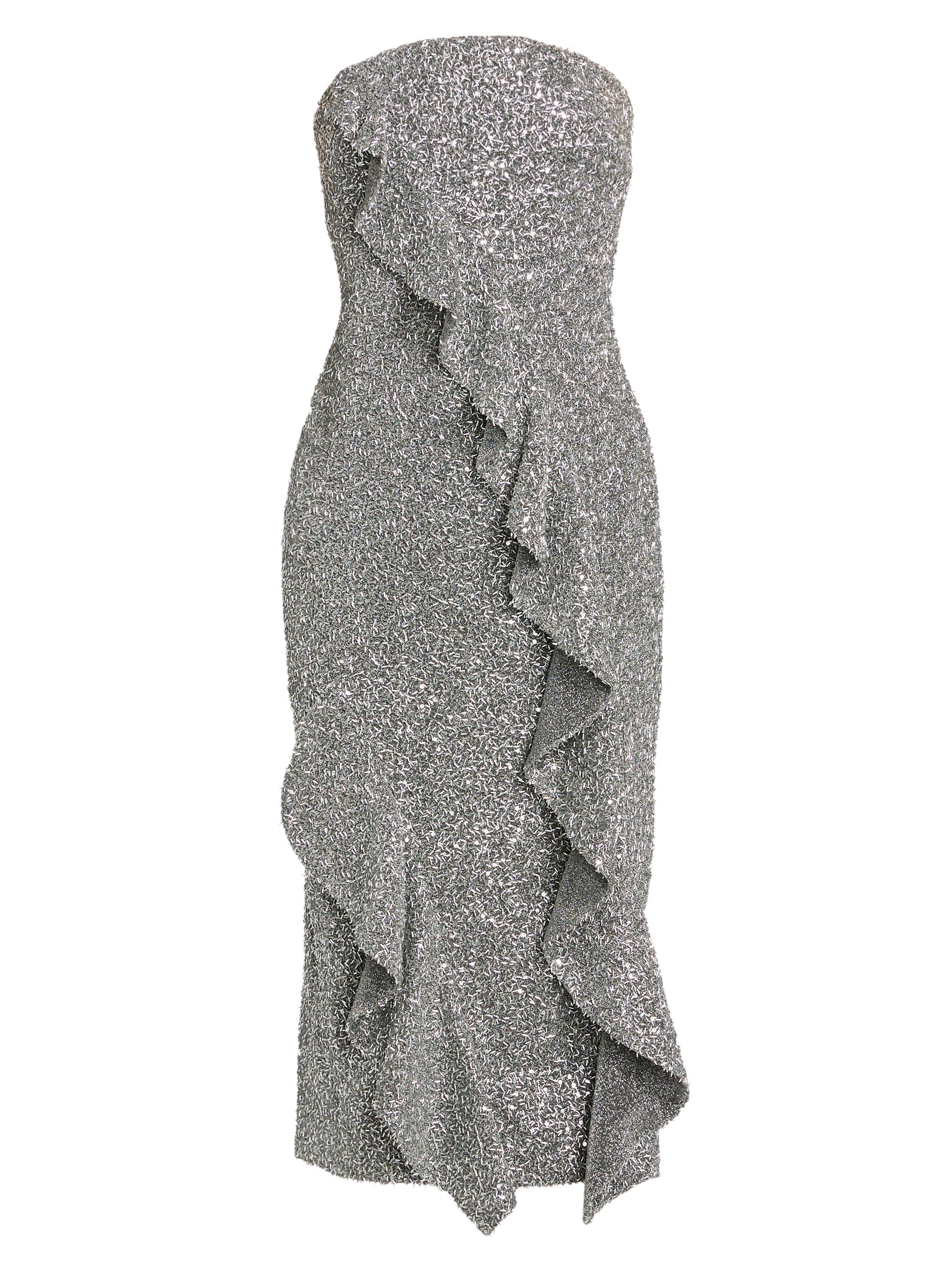 navy blue dress for baby girl Jonathan Simkhai Speckle Asymmetric Ruffle Midi Dress Strapless Polka Dot  Size 4 main image 0