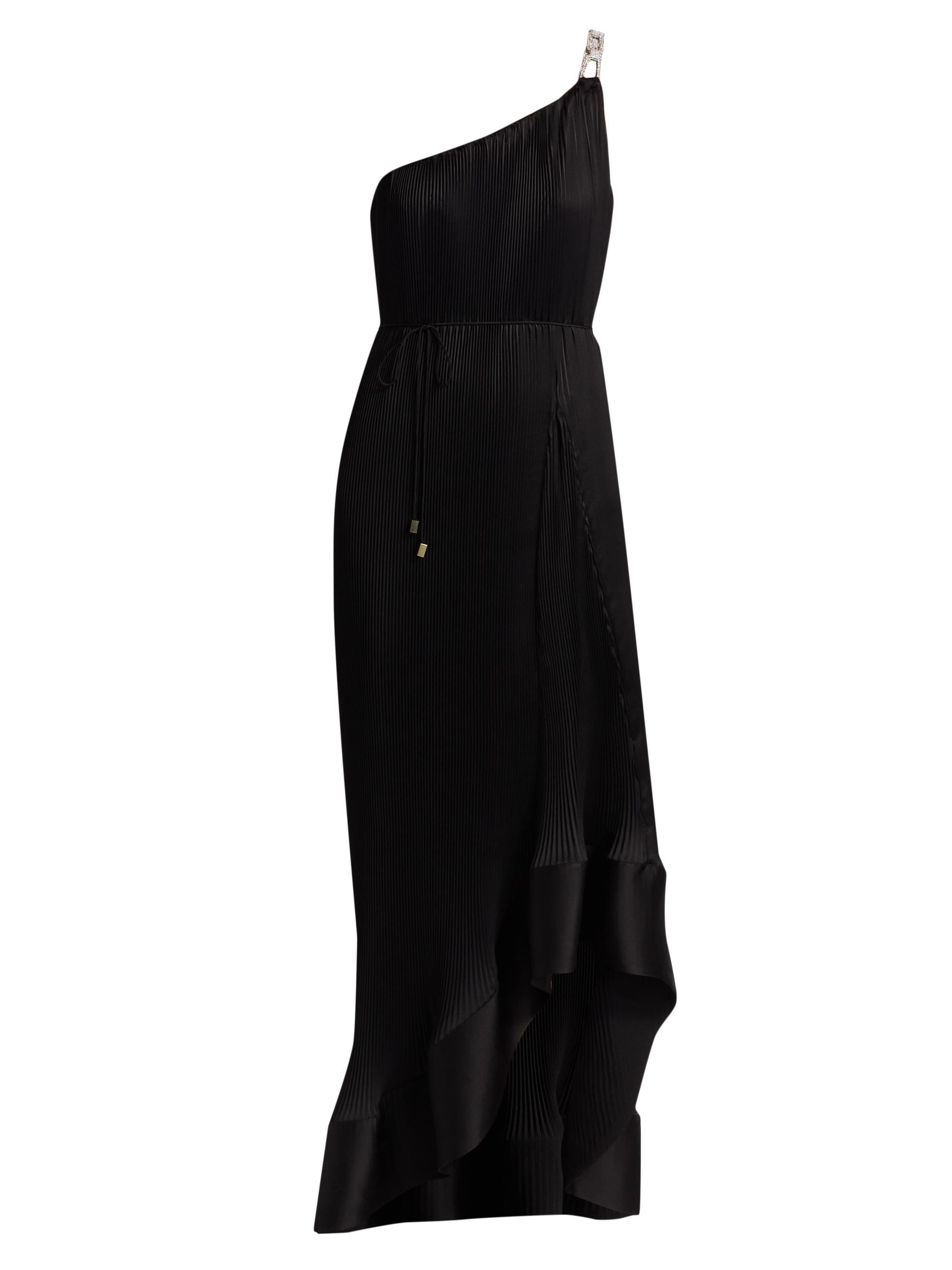 Milly Women's Mariah Embellished-Strap Pleated Satin Maxi Dress - Black