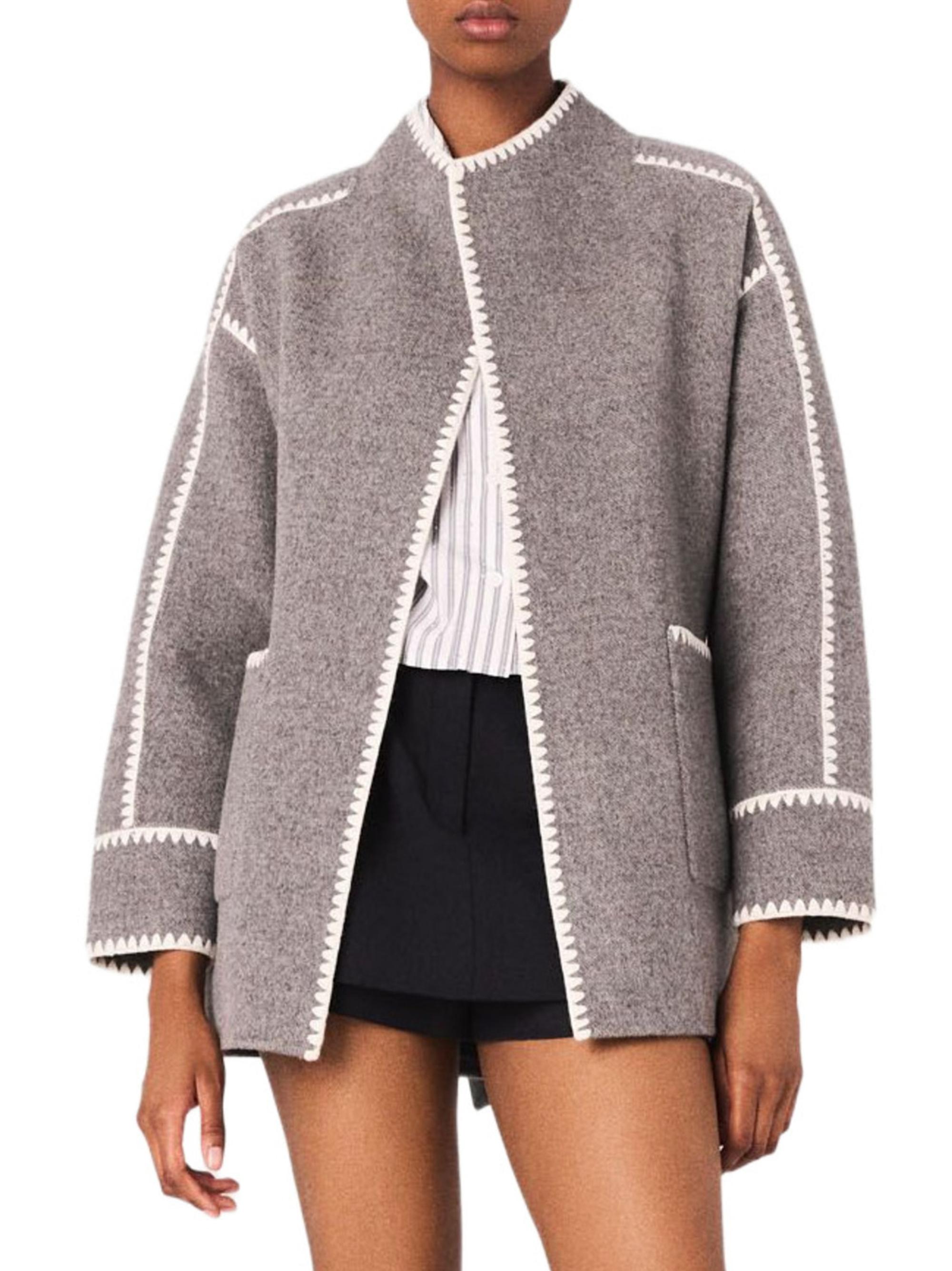 Maje Women's Double Faced Coat - Grey White