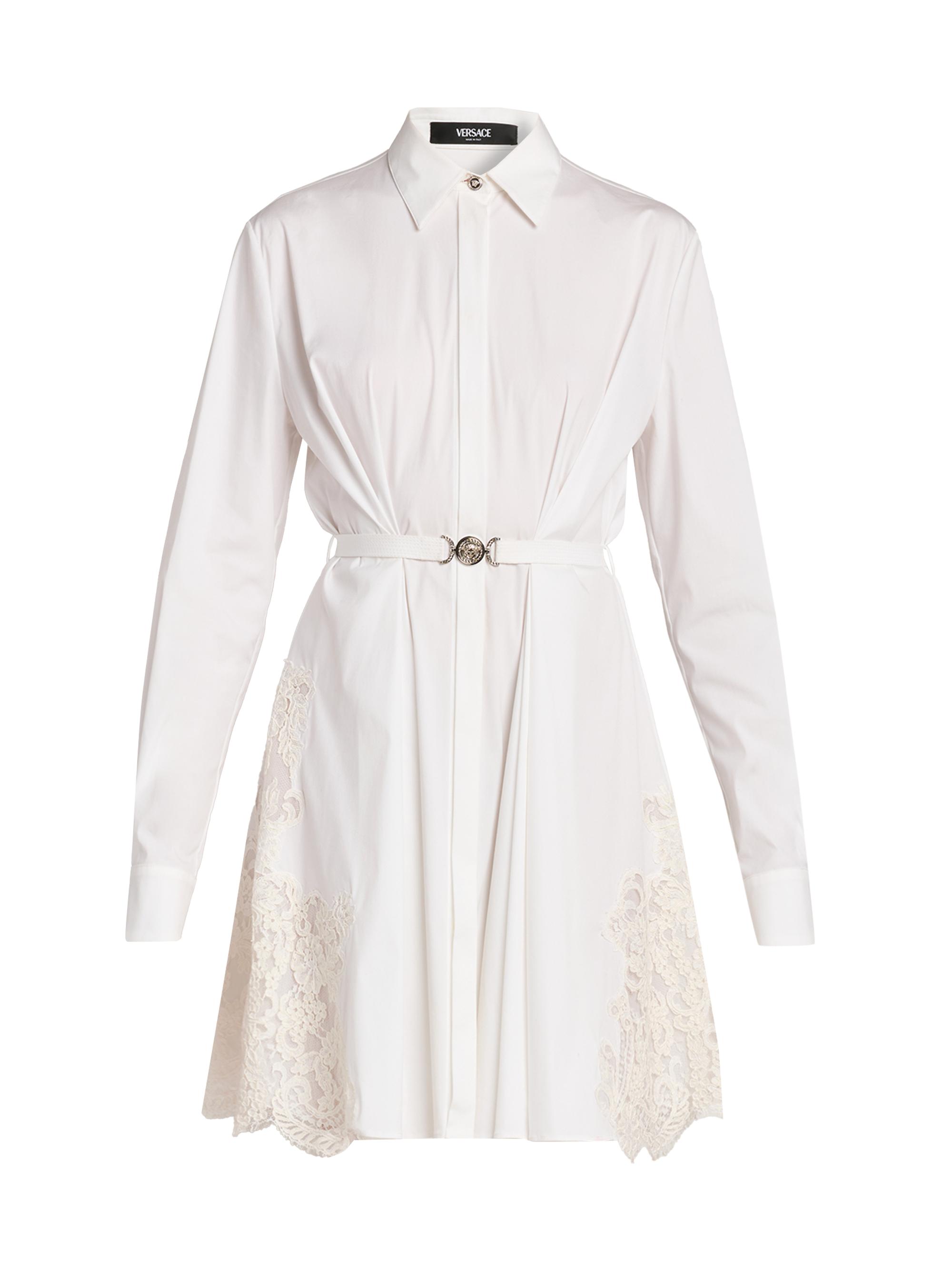 Versace Women's Poplin Lace-Trimmed Mini Shirtdress - Optical White