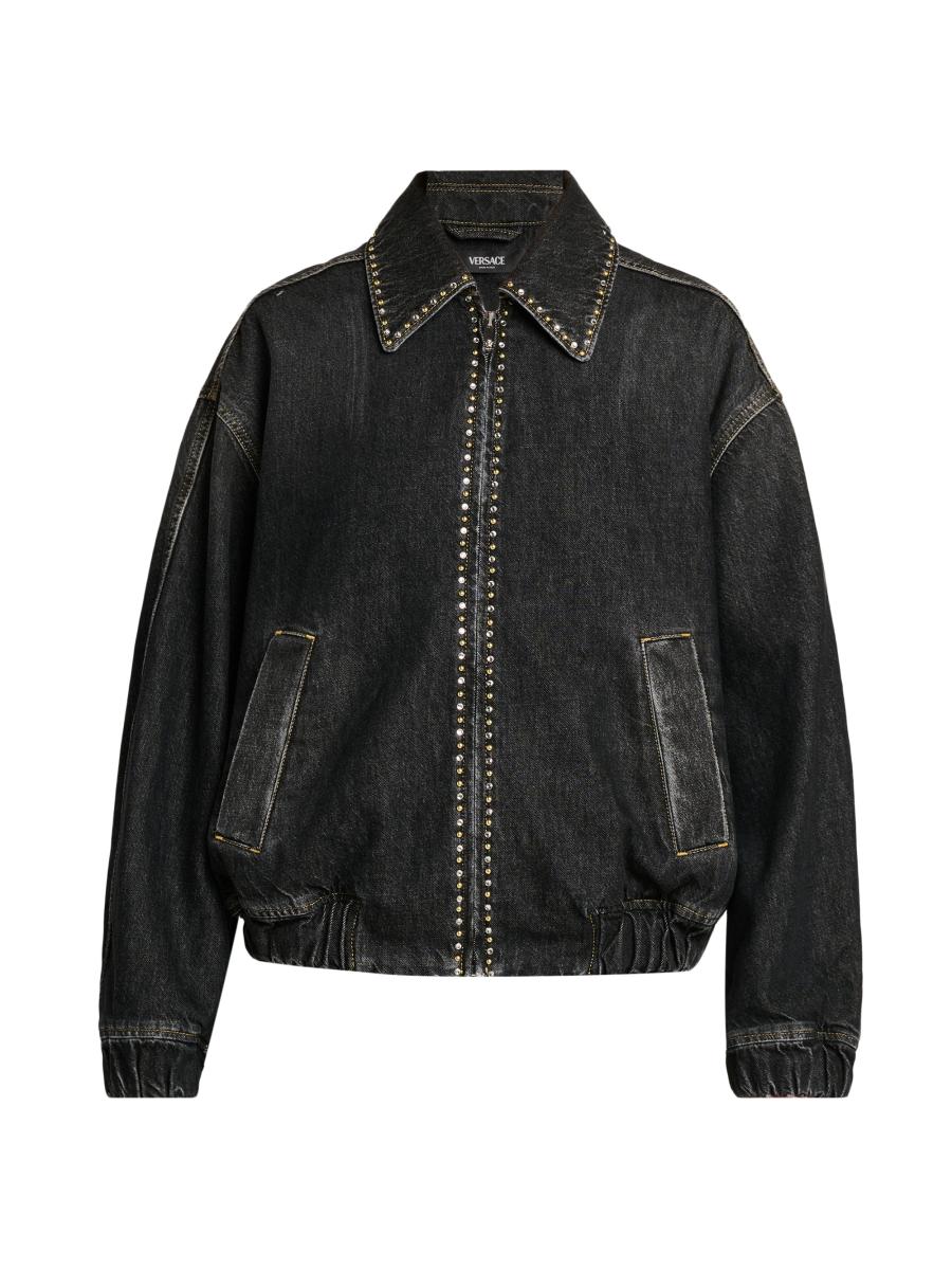 Versace Women's Studded Stone-washed Denim Jacket In Black