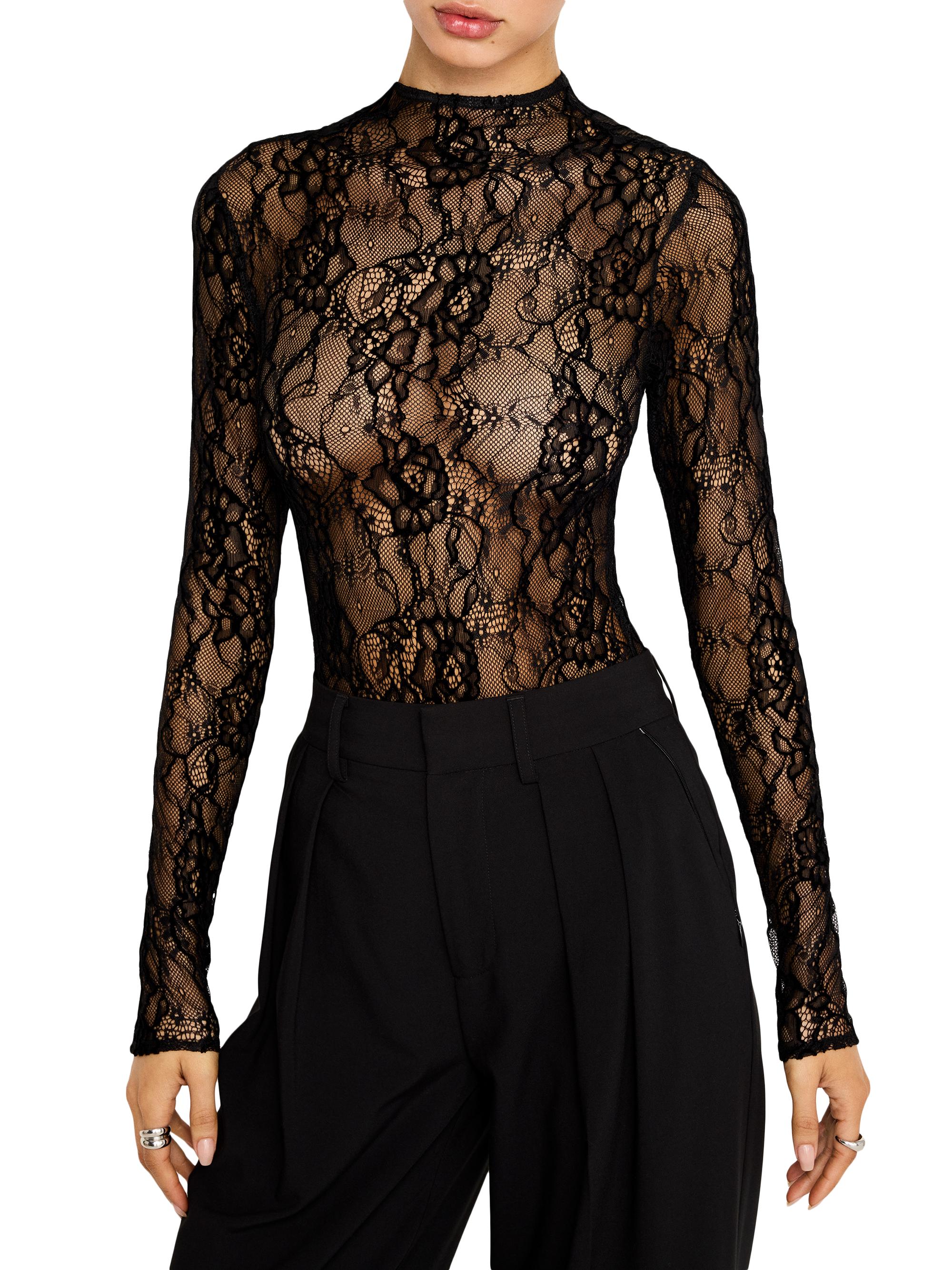 Good American Lace Mock Turtleneck Bodysuit | Saks Fifth Avenue