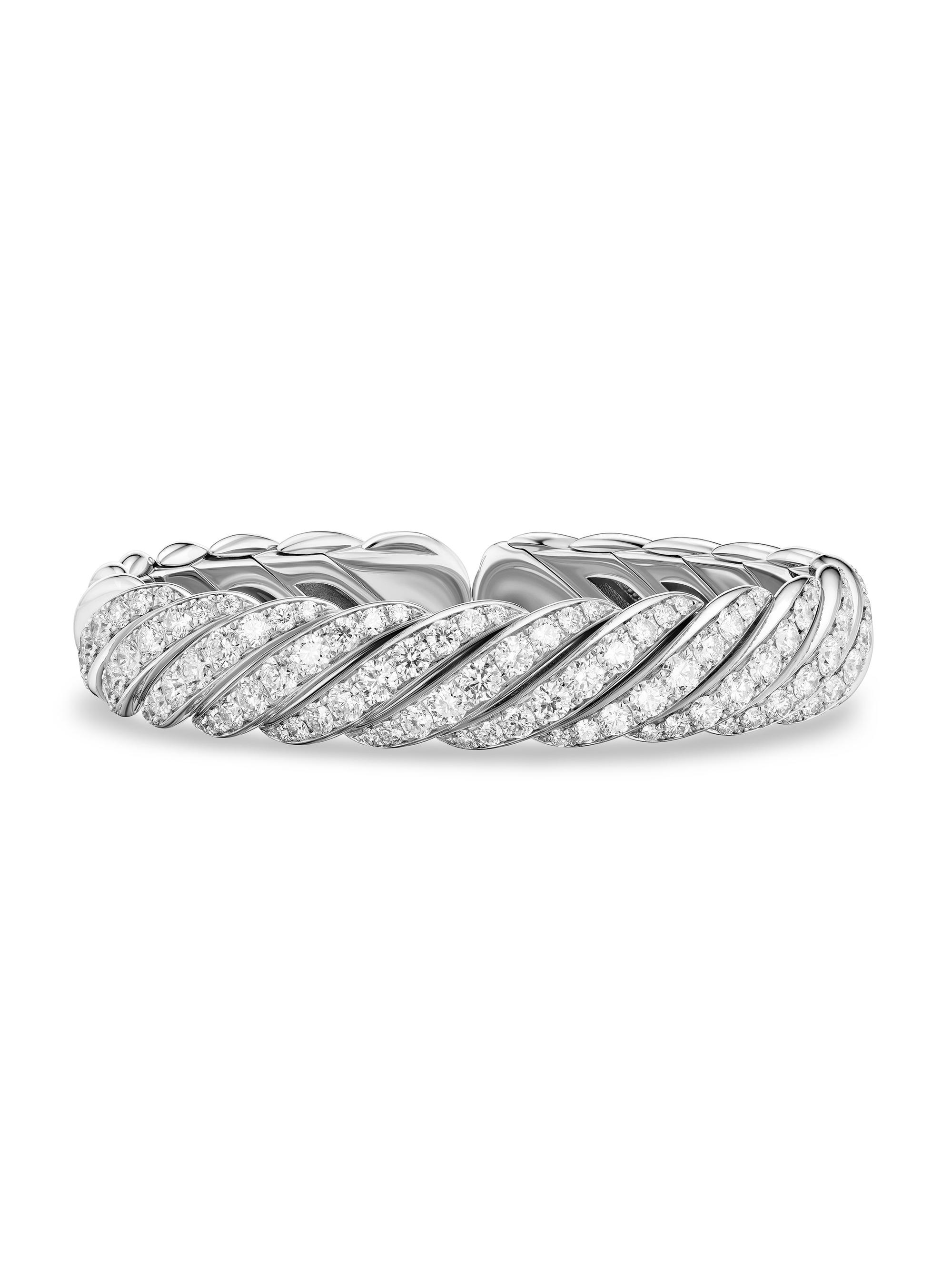 David Yurman Women's Sculpted Cable Flex Bracelet in 18K White Gold - Diamond
